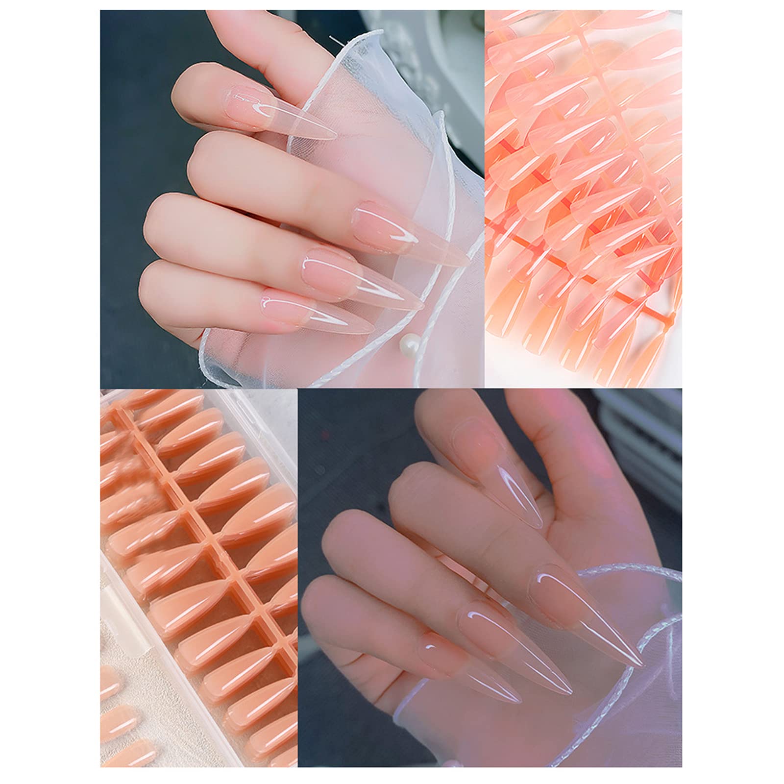 EXCLUZO 240PCS Acrylic Fake Nails - Full Cover Jelly Nail Tips in 6 Sizes for Salon & DIY Nail Art | Sharp Shaped Artificial Nails for Parties, Weddings & Special Occasions