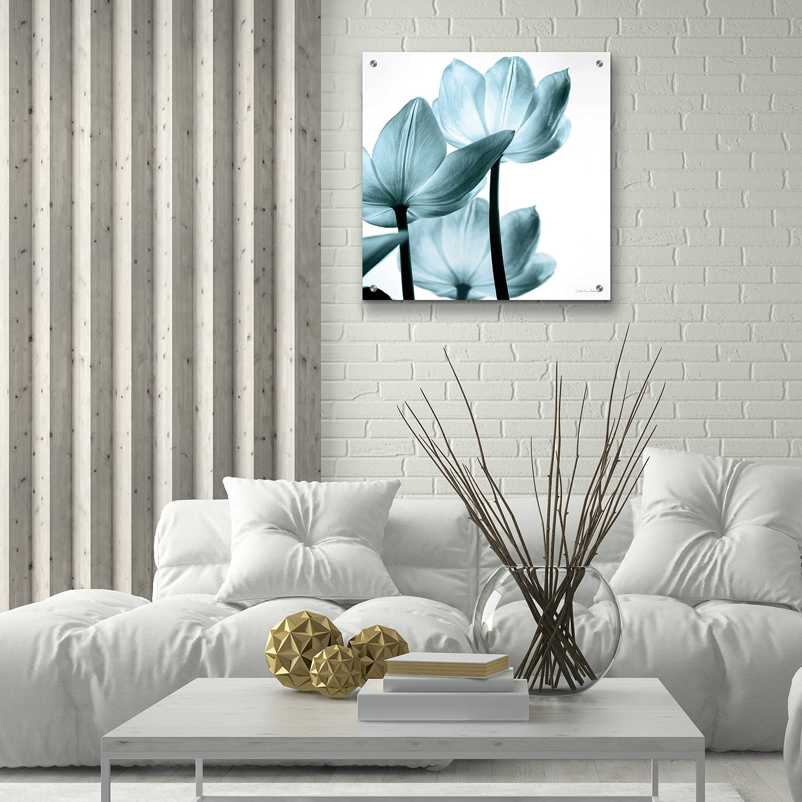 Debra Van Swearingen Translucent Tulips III Aqua Acrylic Glass Wall Art - 24x24 Inch Modern Abstract Floral Painting for Living Room, Bedroom & Office Decor