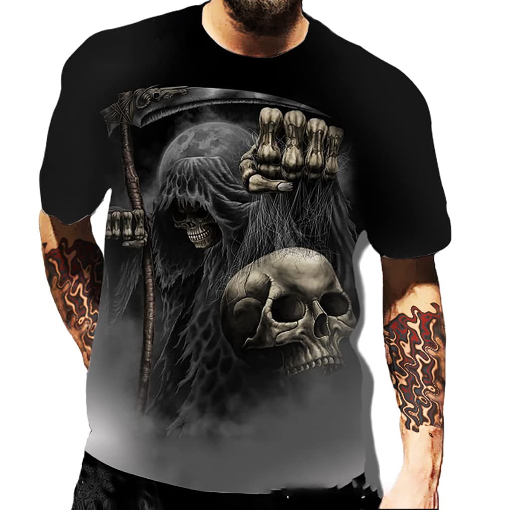 3D Skull Graphic T-Shirt for Men - Cool 3D Printed Streetwear Short Sleeve Tee - Muscle Fit Casual Tank Top - Perfect for Parties, Concerts & Urban Fashion
