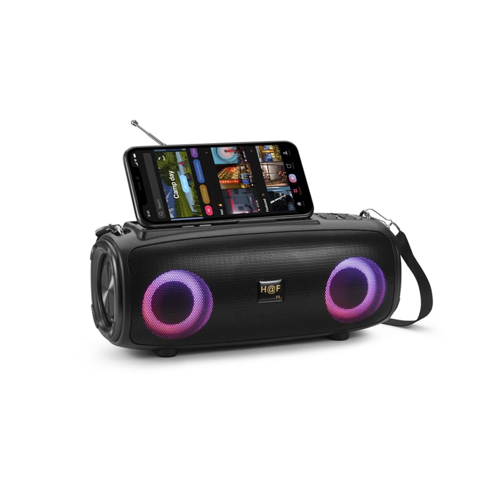 Solar Bluetooth Speaker with LED Marquee - Portable Wireless Outdoor Speaker with Solar Charging, FM Radio, Waterproof Design for Camping, Beach, Travel, Parties & Home Use (Black)