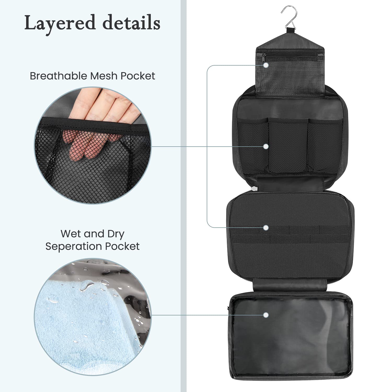 Premium Travel Toiletry Bag for Men & Women - Large Hanging Cosmetic Organizer with 4 Waterproof Compartments | Ideal for Bathroom, Shower & Vacation Essentials (Black) | Perfect for Business Trips, Gym & Camping