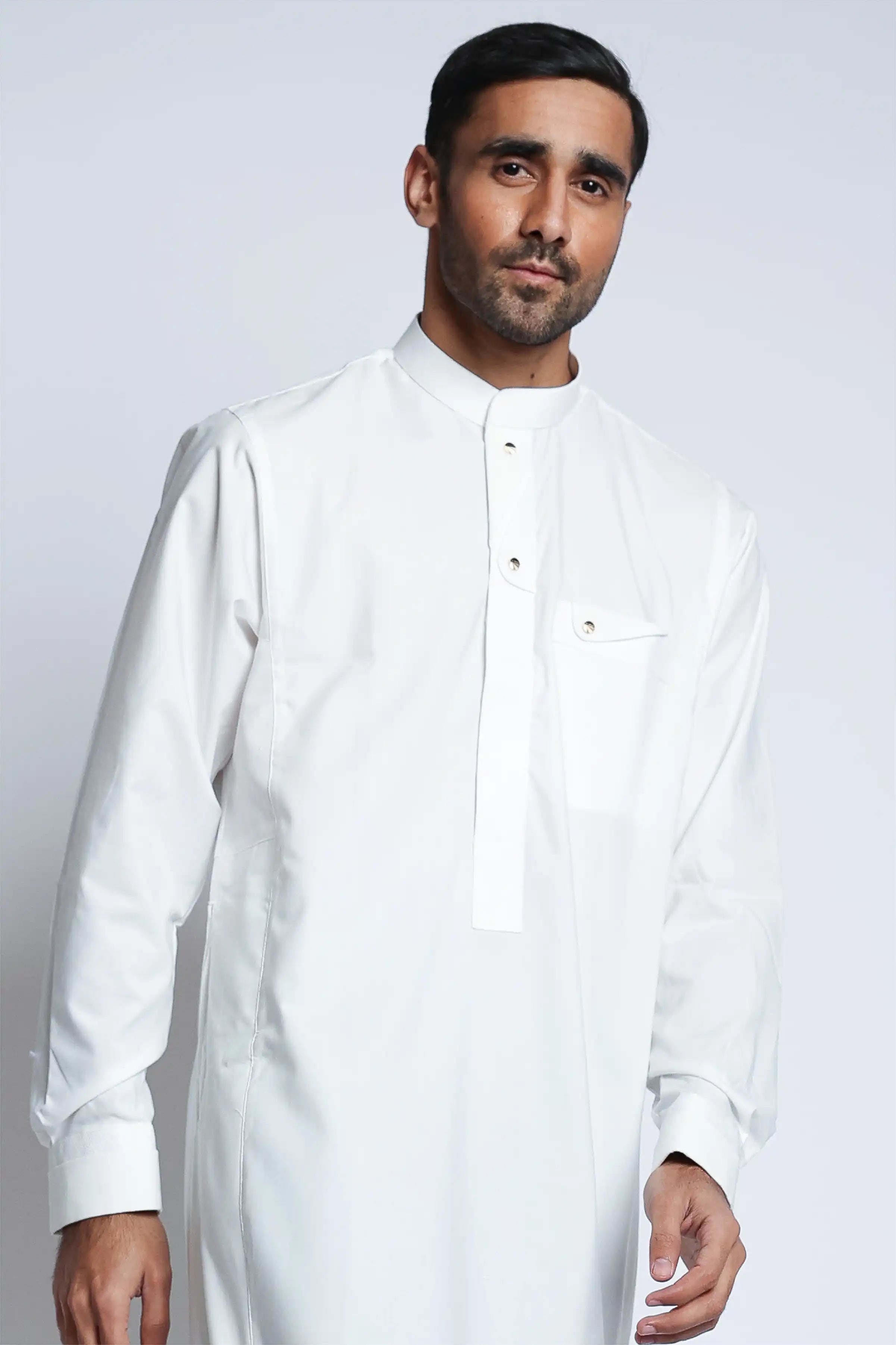 Premium J135 Cream Collar Thobe for Men - Traditional Emirati Long Dress with Elegant Design - Perfect for Eid, Weddings & Special Occasions