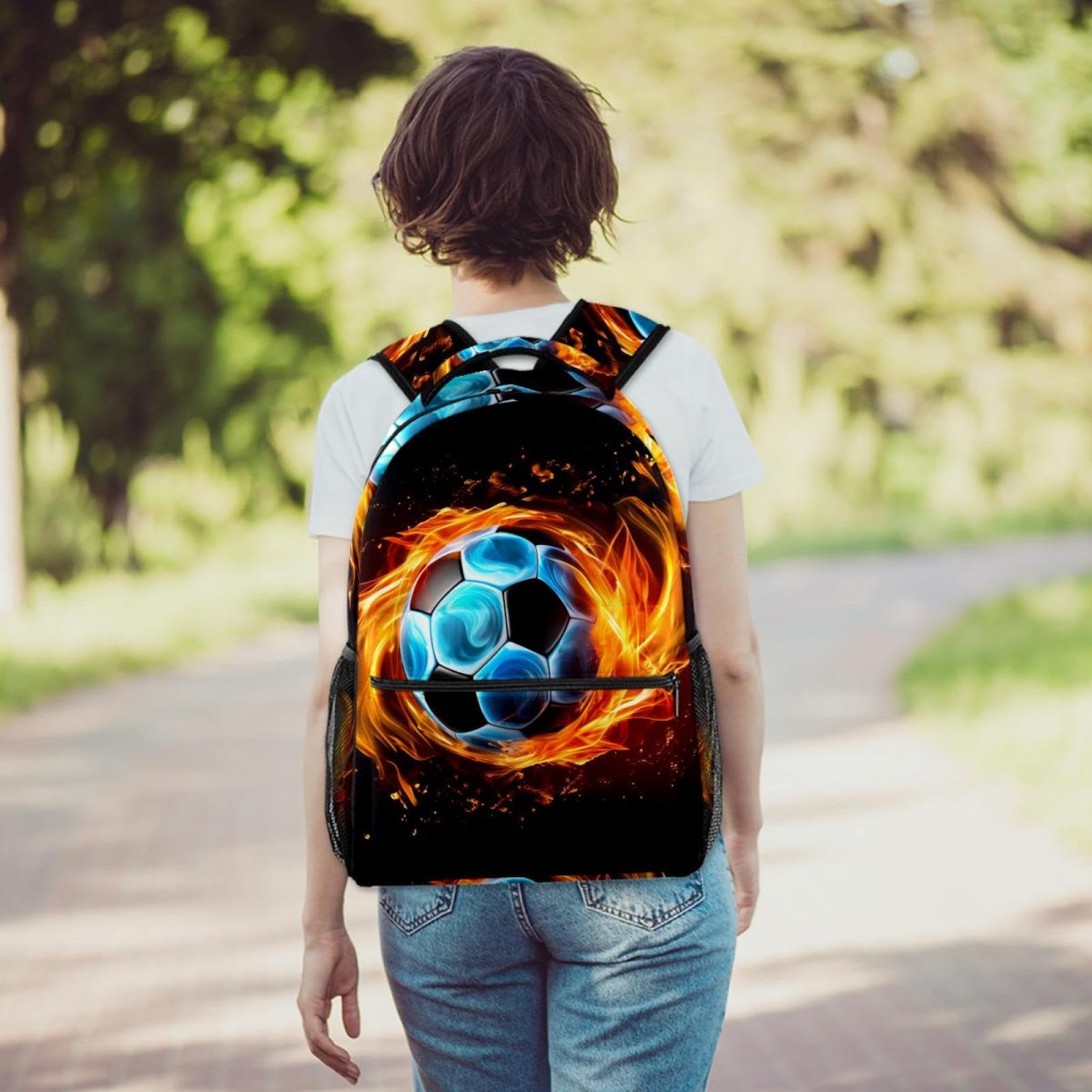 Best Travel & Work Backpack - Lightweight Durable Flaming Football Design - Perfect for Commuting, Hiking, and Business Trips