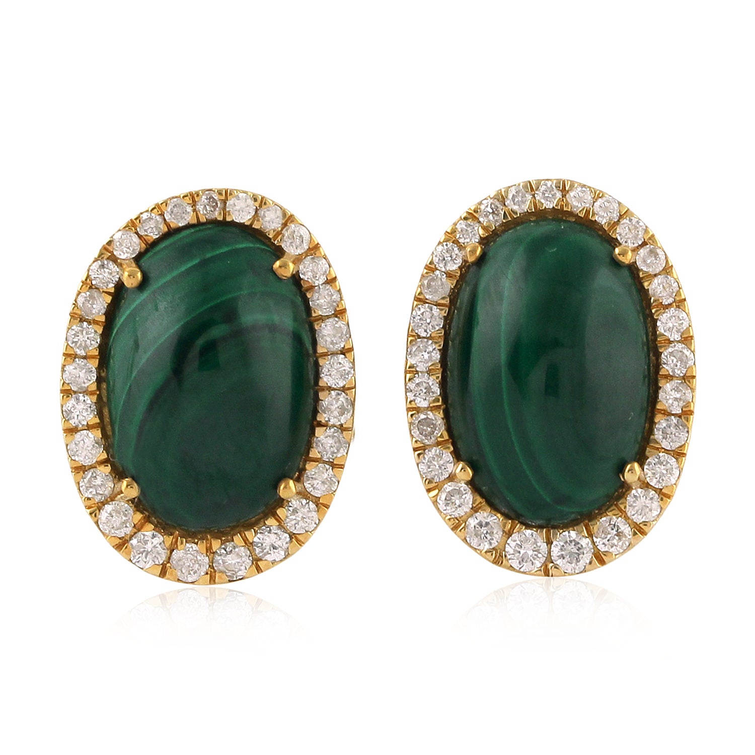 18K Yellow Gold Malachite Gemstone Pave Diamond Stud Earrings - Elegant Jewelry for Women, Perfect Gift for Birthday, Anniversary & Special Occasions
