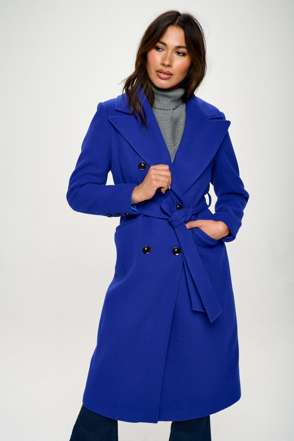 Stylish Double Breasted Longline Trench Coat with Adjustable Belt - Perfect for Fall & Winter Fashion, Office Wear & Formal Occasions