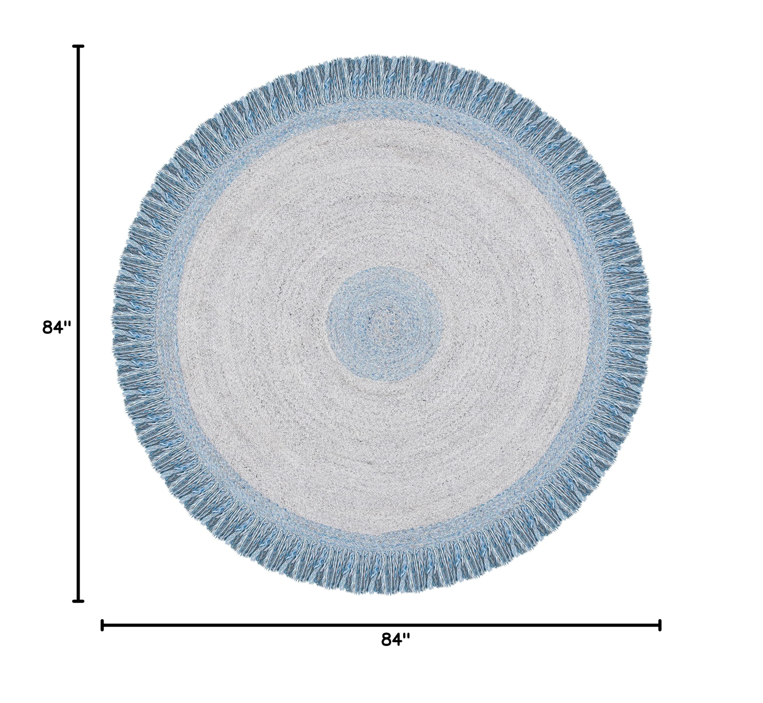 SAFAVIEH Cape Cod Collection 7-Foot Round Blue and Grey Handmade Fringe Area Rug - Perfect for Living Room, Bedroom, or Office Decor