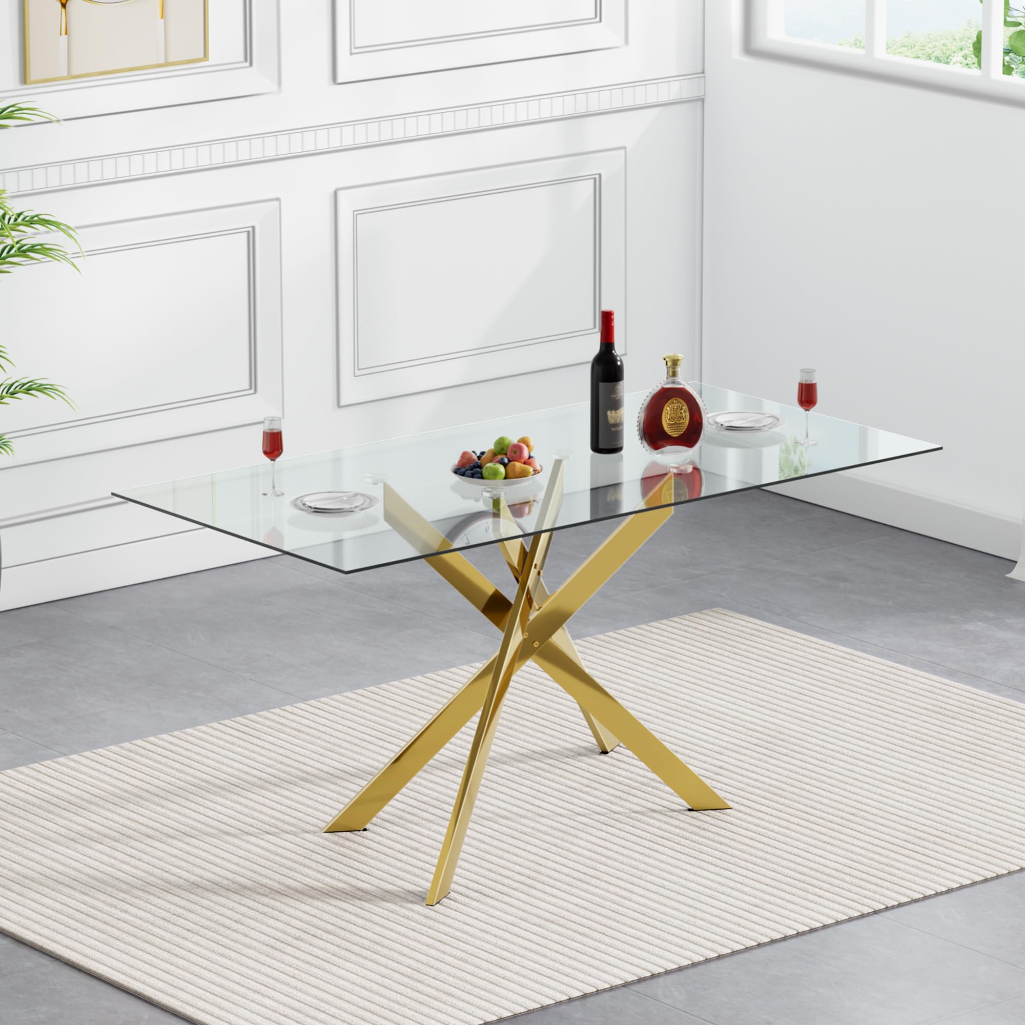 7-Piece Rectangular Glass Dining Table Set with 6 PU Chairs - Modern Kitchen & Dining Room Furniture for Family Meals & Entertaining Guests