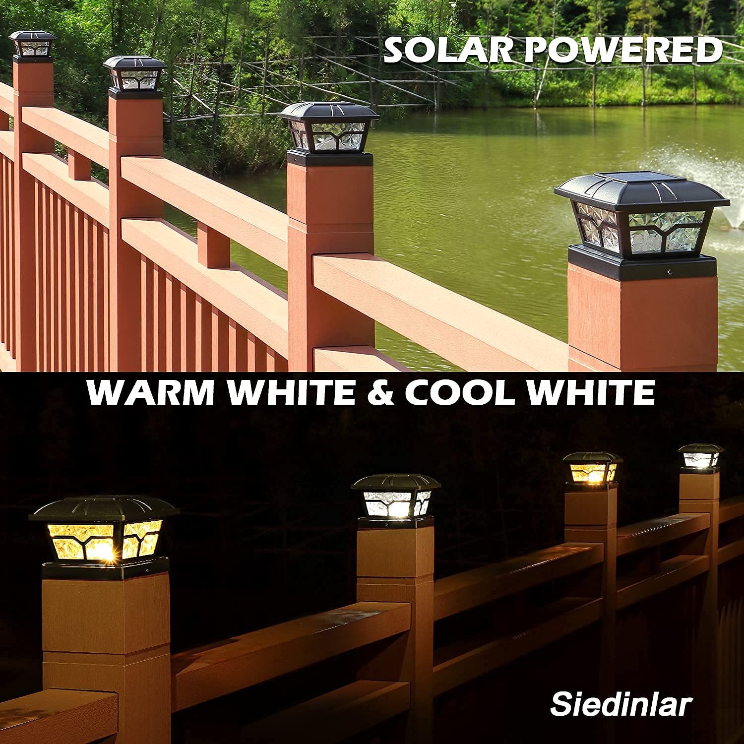 Siedinlar Solar Post Lights Outdoor - 4 Pack Black Glass Solar Lights with 2 Color Modes | Waterproof Garden Pathway Lighting for Driveway, Patio, Yard, and Walkway