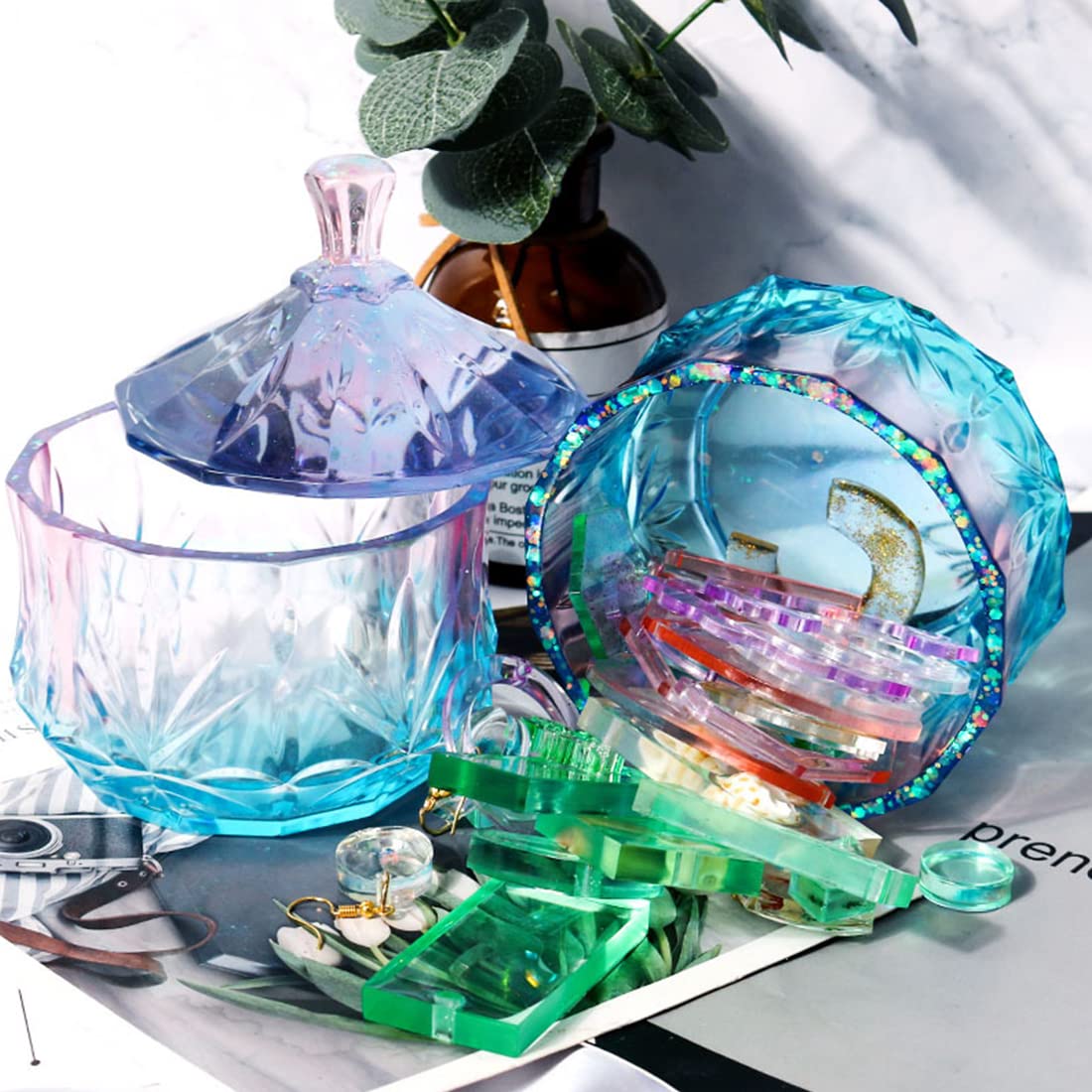 Voyyphixa Silicone Storage Box Molds with Lid - Candy Jar, Epoxy Resin Container Molds for Candlestick, Trinket Case, Jewelry Box & Small Planter Pot - Perfect for DIY Crafts, Home Decor & Gift Making