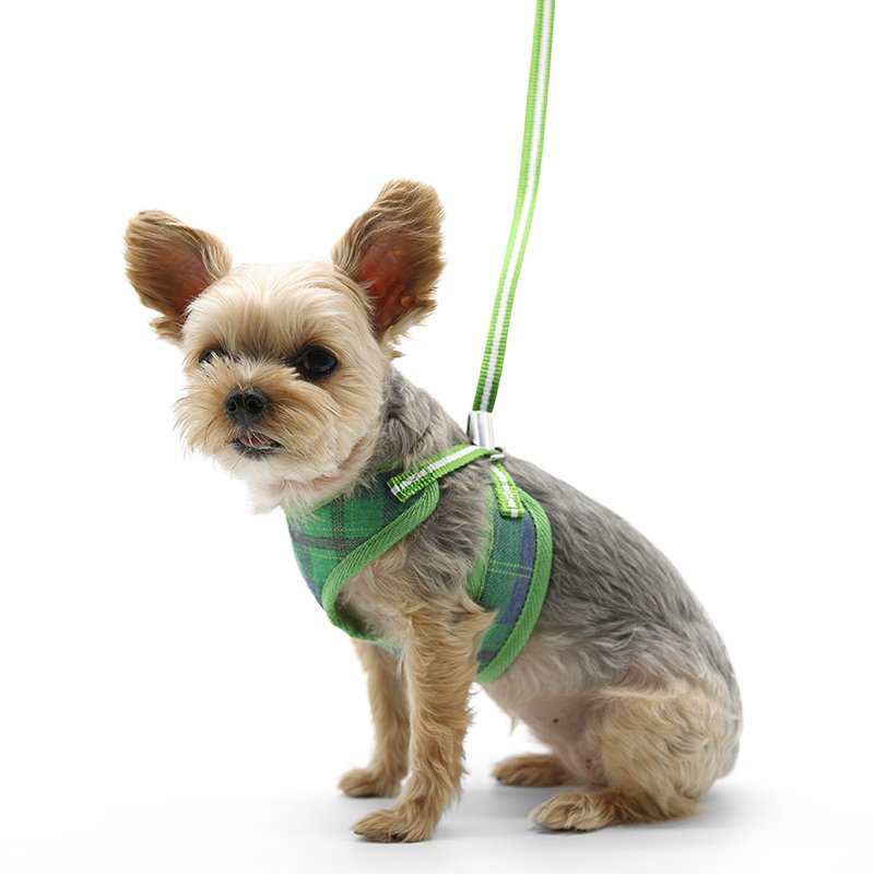 EasyGO Plaid Green Dog Harness - Adjustable & Reflective for Small to Medium Dogs - Perfect for Walking, Running & Outdoor Adventures