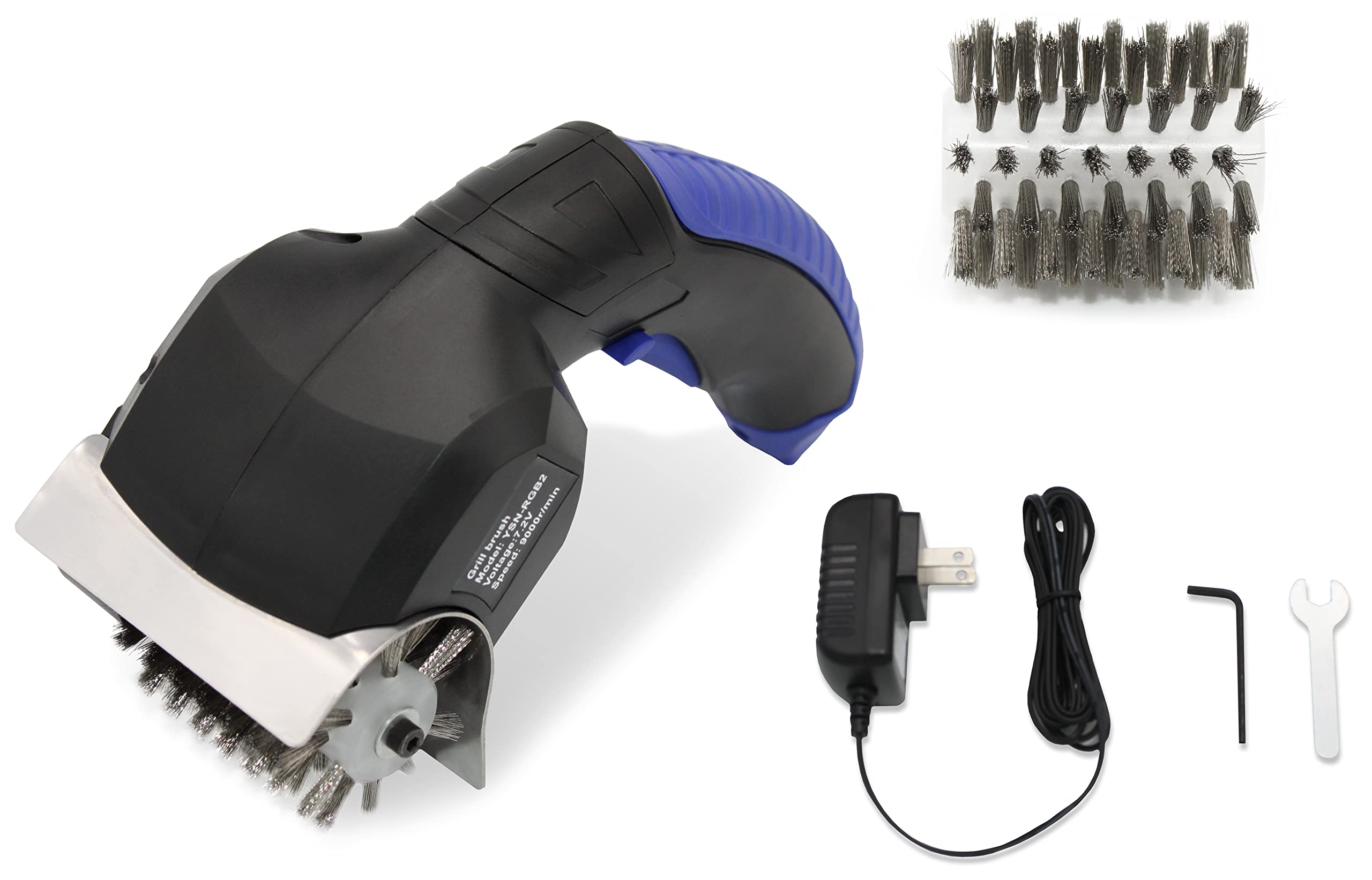 Flame King Electric BBQ Grill Brush - Cordless & Rechargeable with Stainless Steel Bristles - Black - Perfect for Outdoor Grilling, Camping, and Backyard BBQ Parties