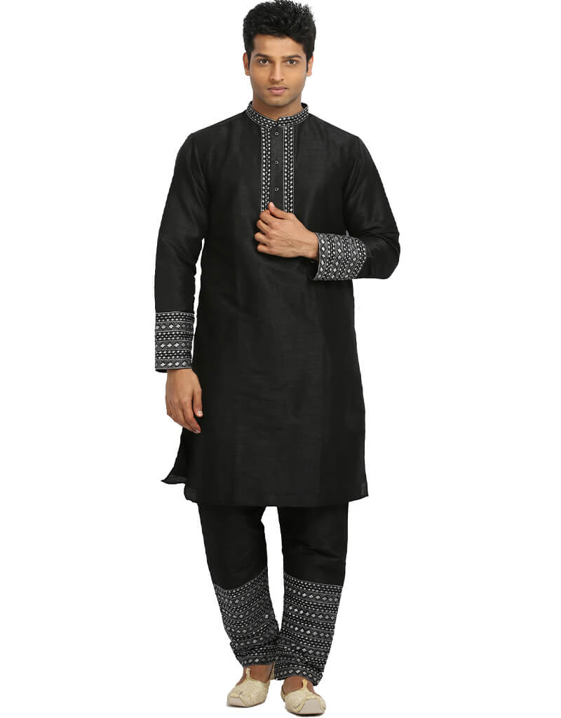 Elegant Black Kurta with Art Silk Chudidaar - Traditional Indian Ethnic Wear for Women - Perfect for Festivals, Weddings & Special Occasions