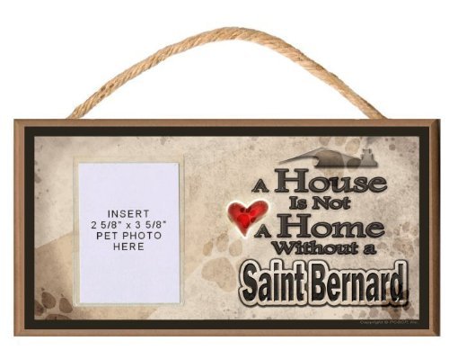 Saint Bernard Wooden Dog Sign with Clear Photo Insert - Personalized Pet Memorial Decor for Home, Wall, or Garden - Perfect Gift for Dog Lovers