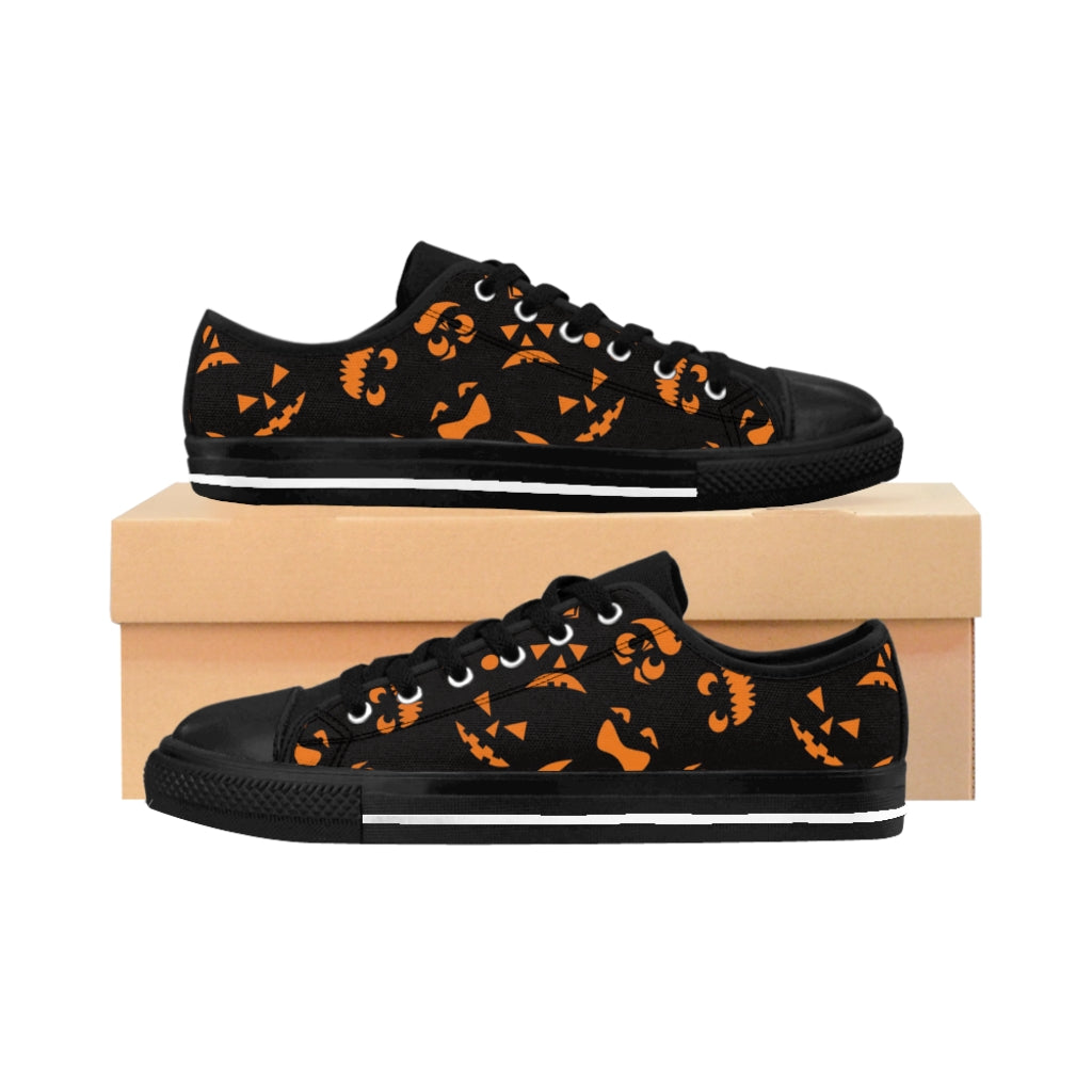 Spooky Faces Lace-Up Sneakers for Women - Halloween Themed Casual Shoes for Costume Parties & Everyday Wear