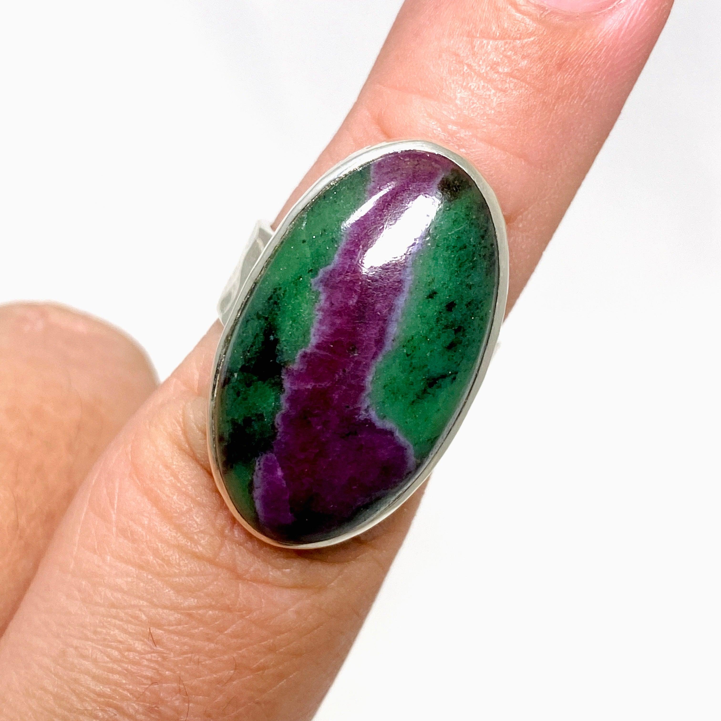 Natural Ruby in Zoisite Oval Ring with Hammered Band - Size 8 Sterling Silver Jewelry KRGJ3251 | Elegant Gift for Women, Perfect for Weddings & Special Occasions