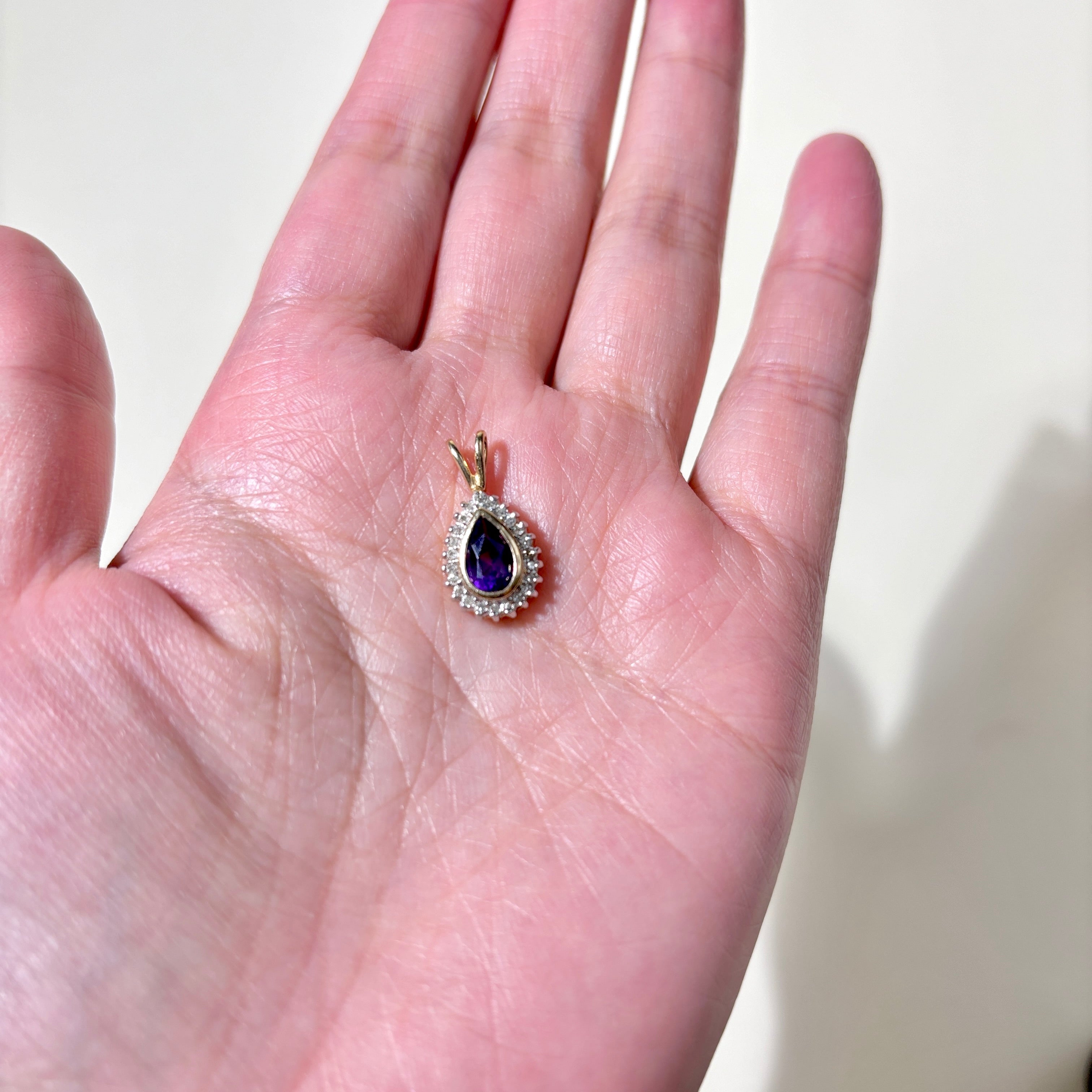 14K Yellow Gold Pear Shaped Amethyst Halo Pendant Necklace | 0.85ct Natural Amethyst, 0.12ctw Diamond Accents | Elegant Jewelry Gift for Women, Perfect for Valentine's Day, Anniversary & Special Occasions