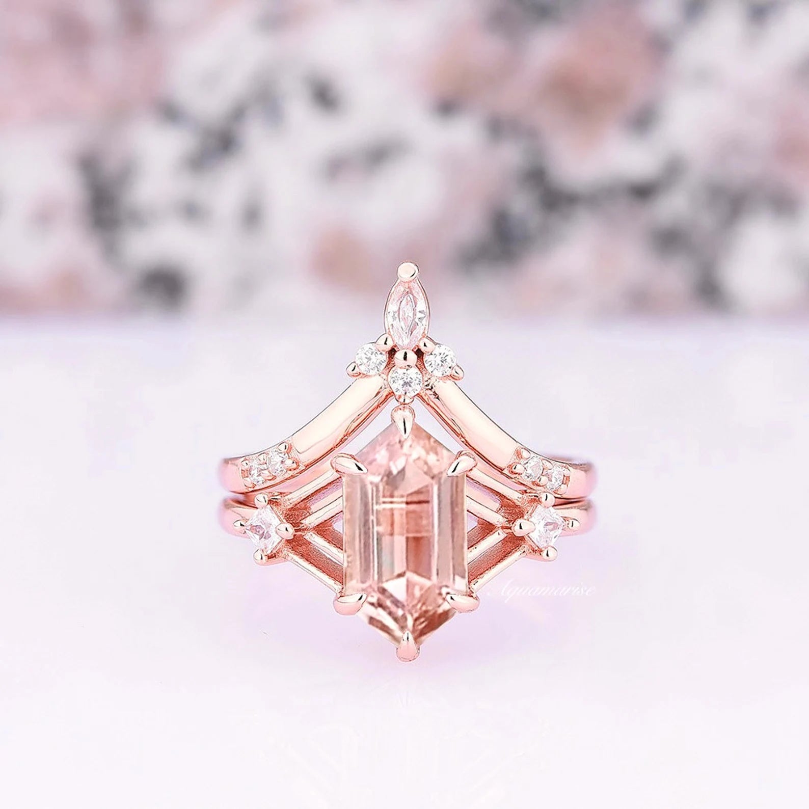 Celtic Hexagon Morganite Couples Ring - Elegant Wedding Band for Her & Him, Promise & Anniversary Jewelry Gift - Perfect for Engagements, Valentine's Day & Romantic Occasions