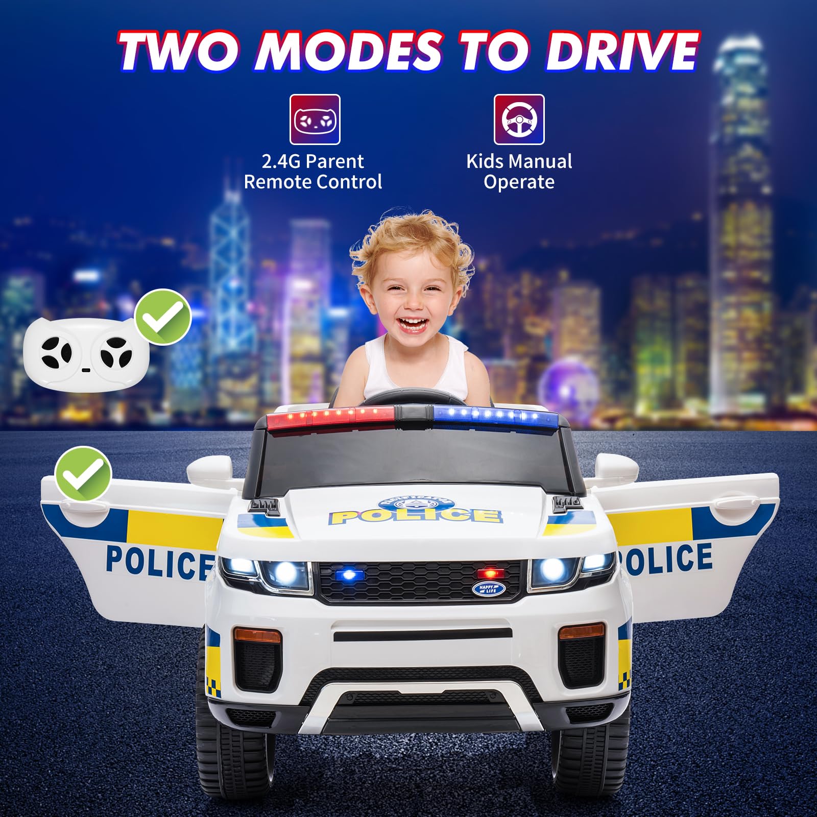 GARVEE 12V Kids Electric Police Car SUV - Battery Powered Ride On Toy with Remote Control, LED Lights & Music - Perfect for Toddlers Outdoor Play & Birthday Gifts