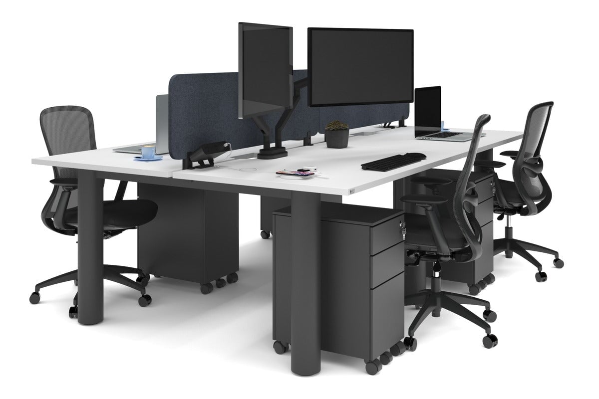 4-Person Office Workstation with Quadro Cylinder Legs - 1200L x 800W Desk with Cable Management Scallop for Modern Workspaces & Collaborative Office Environments