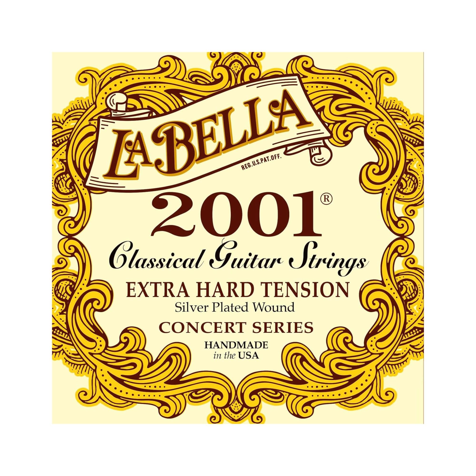 La Bella 2001 Extra Hard Tension Silver-Plated Wound Classical Guitar Strings 030-045 - Premium Strings for Professional Performances & Studio Recording