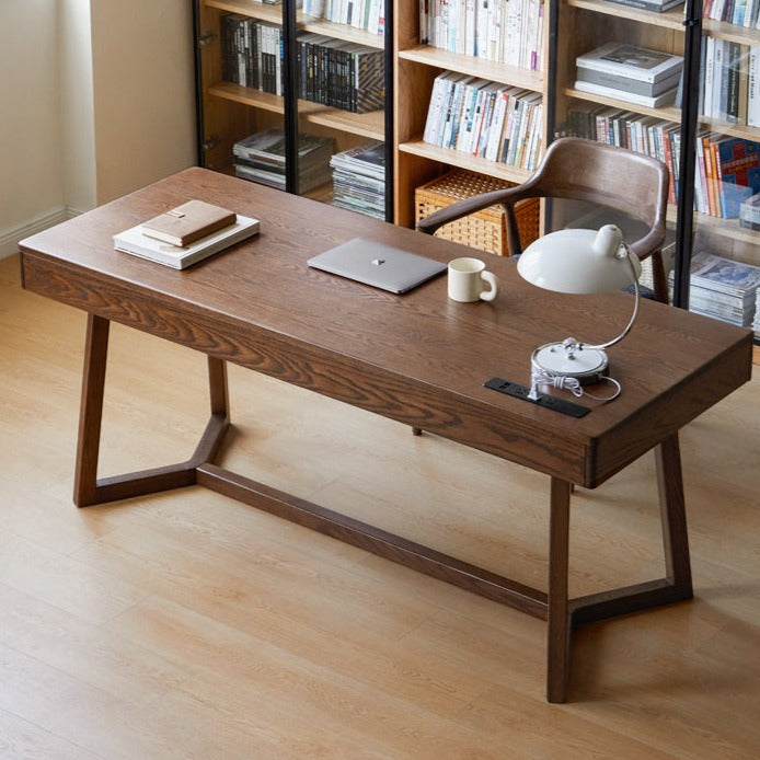 Premium Black Walnut & Oak Solid Wood Italian Modern Office Desk - Executive Home Office Furniture for Professionals & Remote Work