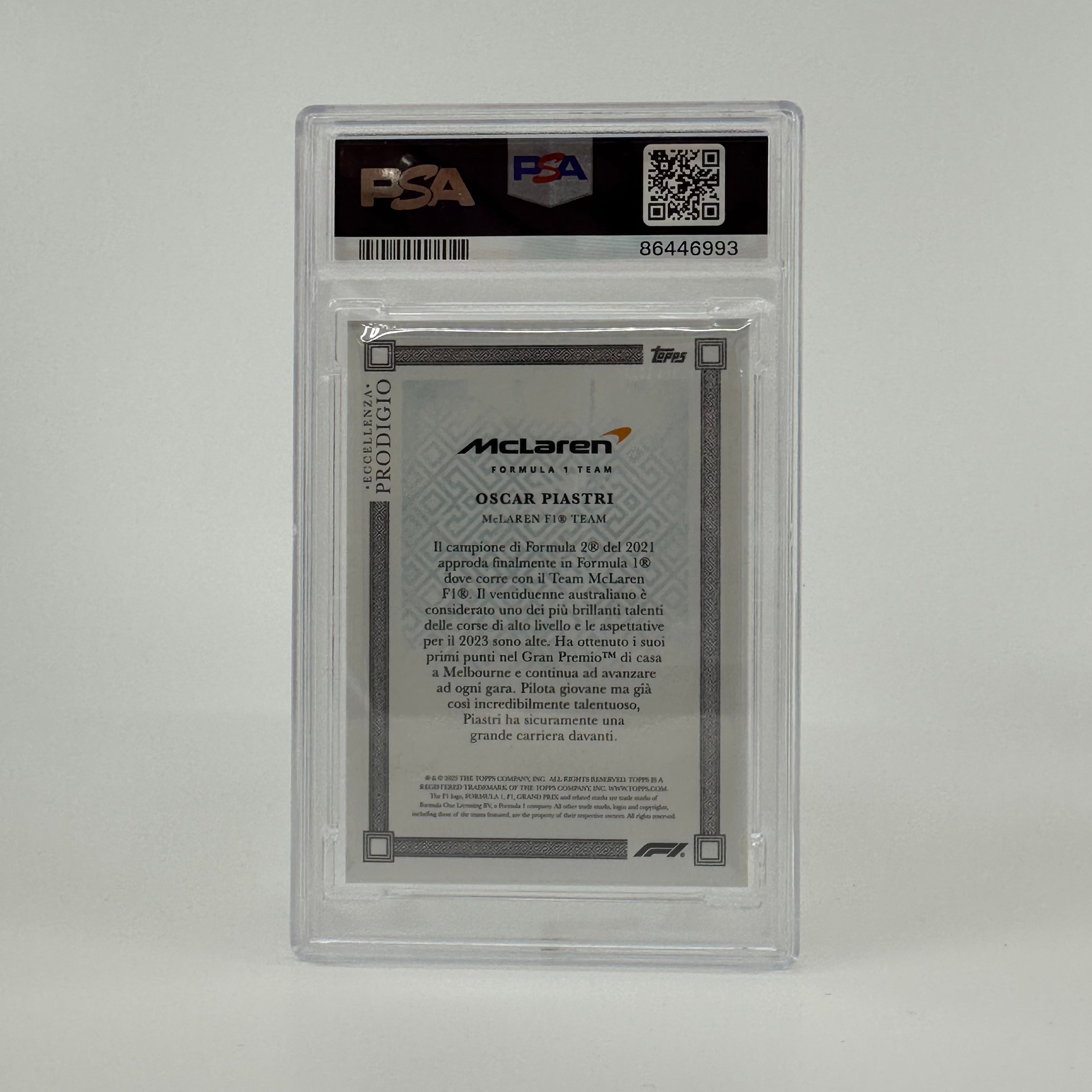 PSA 9 29/49 Oscar Piastri Blue Rookie Card RC - 2023 Topps Eccellenza F1 Prodigio Racing Collectible | Perfect for F1 Memorabilia Collections, Sports Card Investments & Motorsport Fans