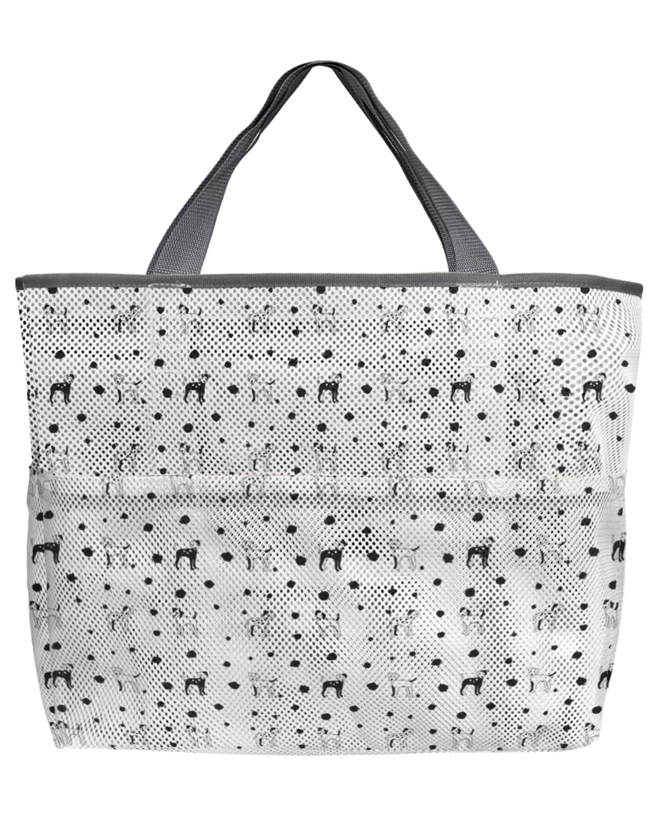**Cute Dog Mesh Beach Tote Bag - 60L Oversized Quick-Dry Swim Bag with Pockets, Foldable & Lightweight for Pool, Beach, Grocery Shopping (24