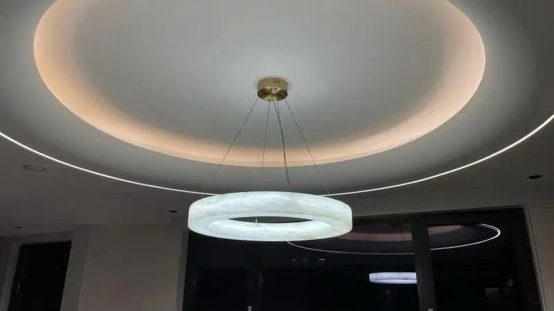 Modern Alabaster Round Pendant Light - Elegant Ceiling Fixture for Dining Room, Bedroom, or Living Room Decor