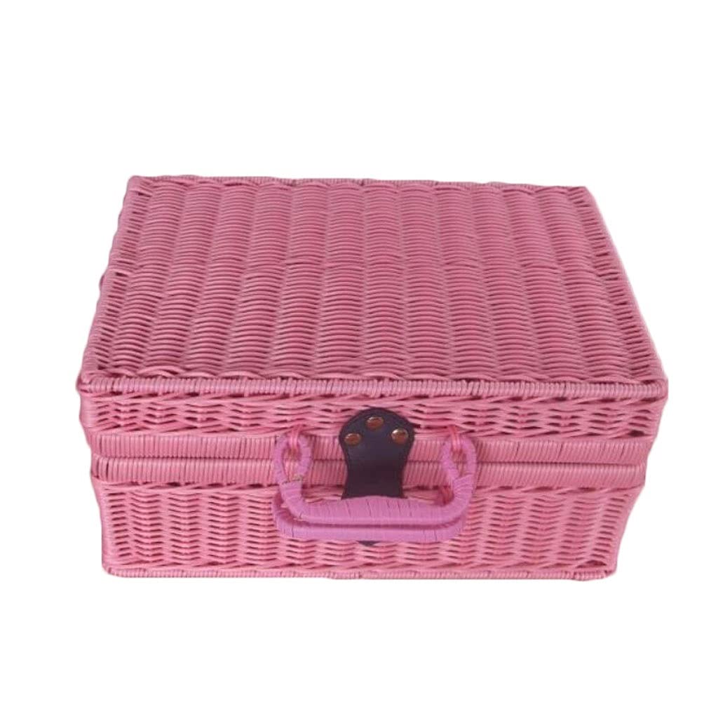 Vintage Picnic Basket with Large Capacity - Insulated Picnic Hamper for Outdoor, Camping, Travel & Picnics | Hand Carry Suitcase & Cosmetic Storage Organizer (Pink) - Perfect for Beach Days, Park Outings & Family Gatherings