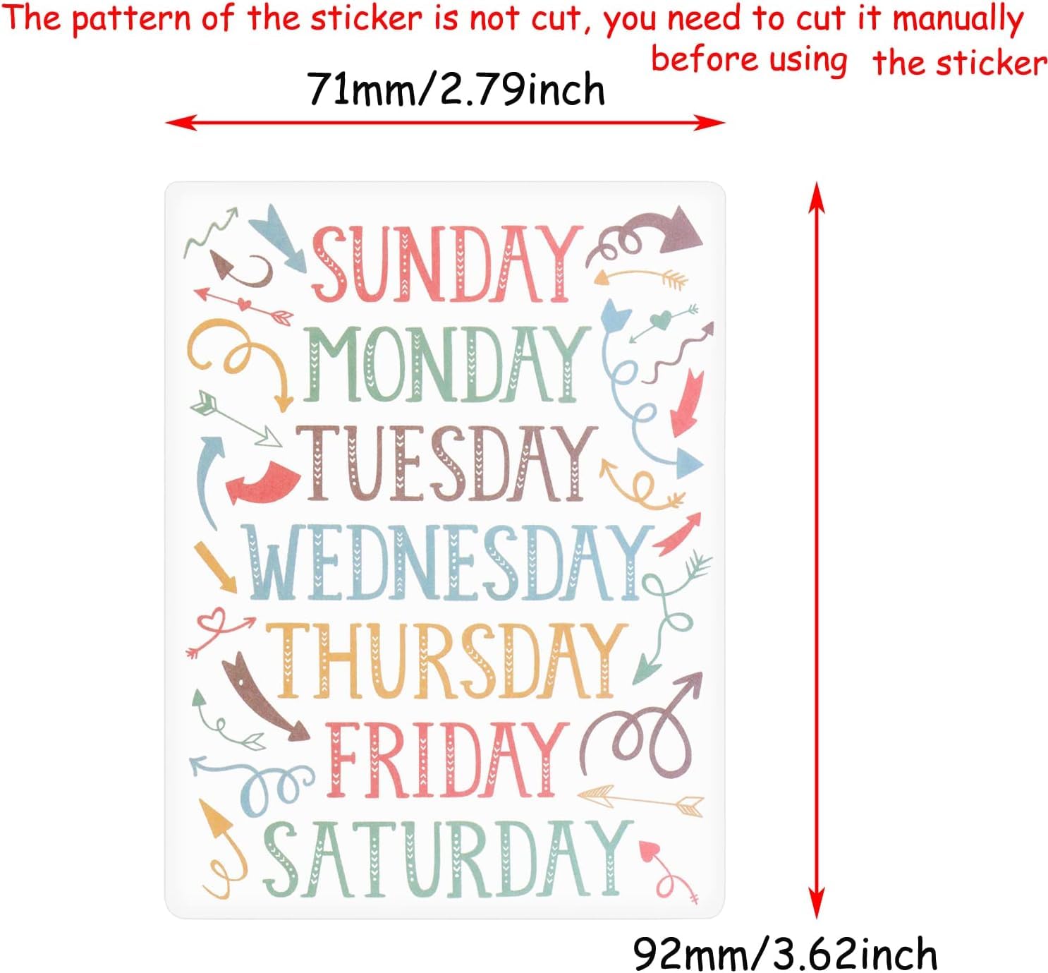 ONLYKXY 10-Pack Colorful Weekly Planner Stickers - Monday to Sunday Self-Adhesive Labels for Journals, Planners & Scrapbooking - Perfect for Organization, School & Office Use