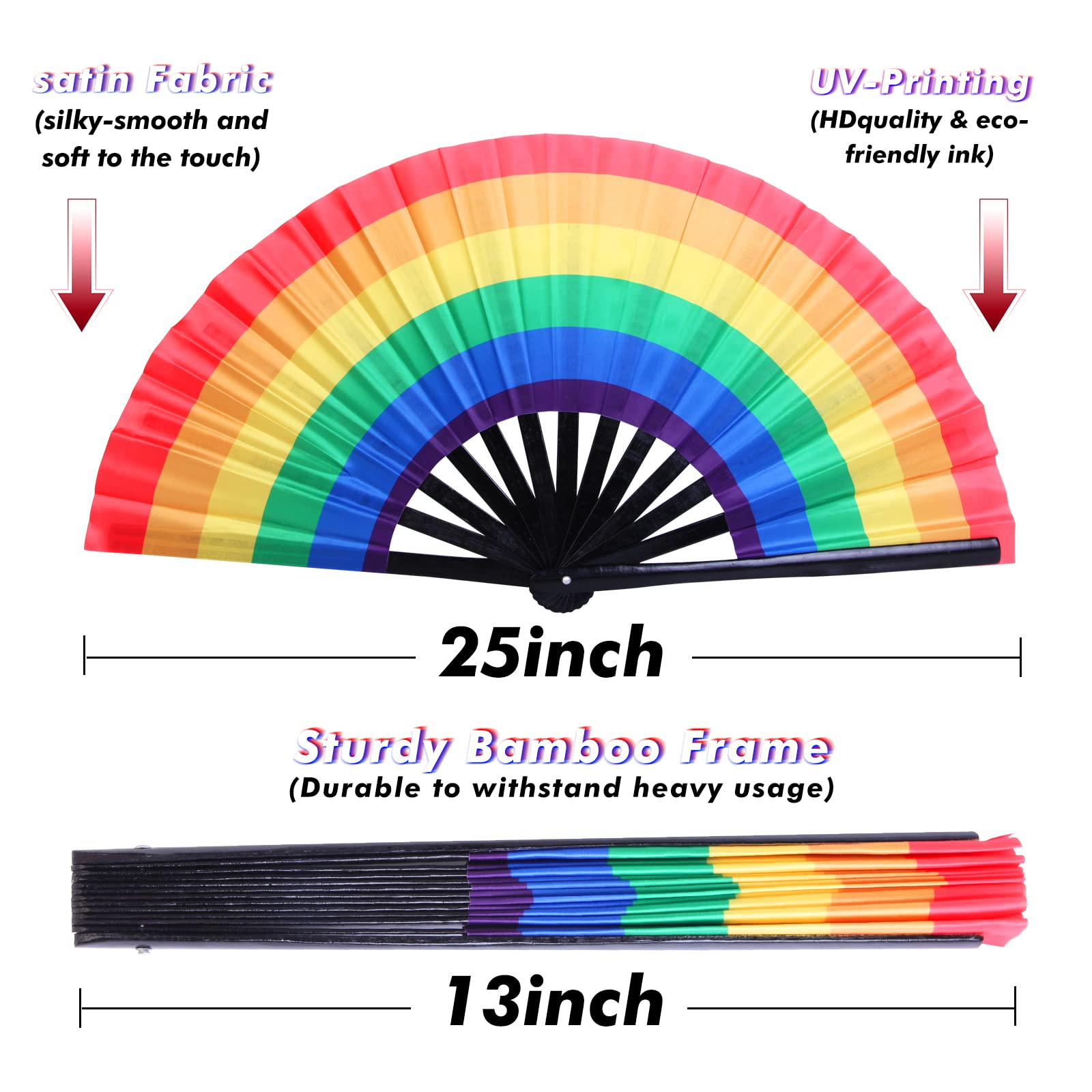 Gionforsy Rave Hand Fan - Large Bamboo Folding Fan with Vibrant Fabric for Festivals, Concerts & Outdoor Events (2-Pack, Style 2) - Perfect for Raves, Beach Parties & Summer Cooling