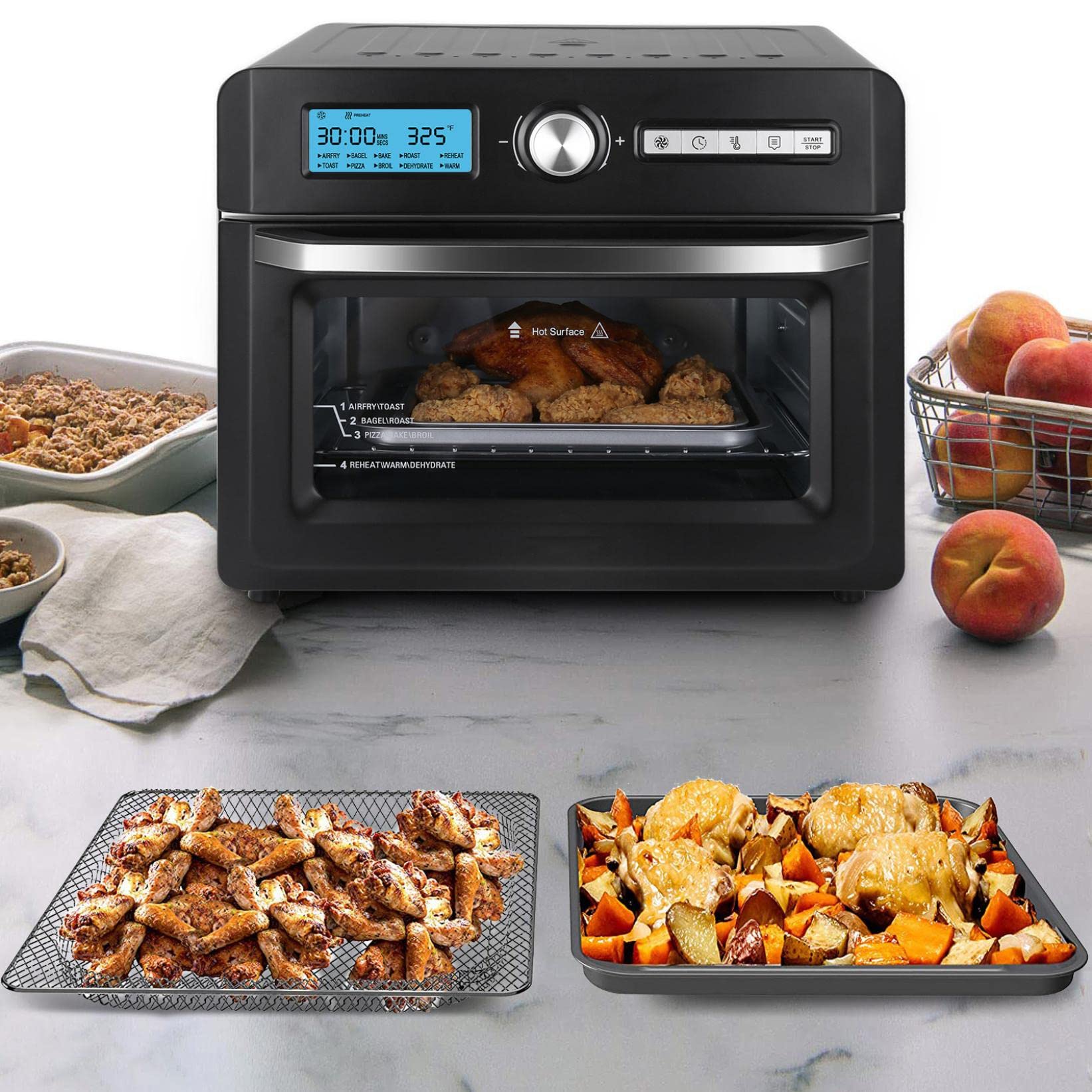 1550W Kitchen Convection Oven Countertop Toaster with Grill, Griddle, Dual Hot Plates & Baking Accessories - Perfect for Baking, Roasting, Grilling & Quick Meals in Small Spaces