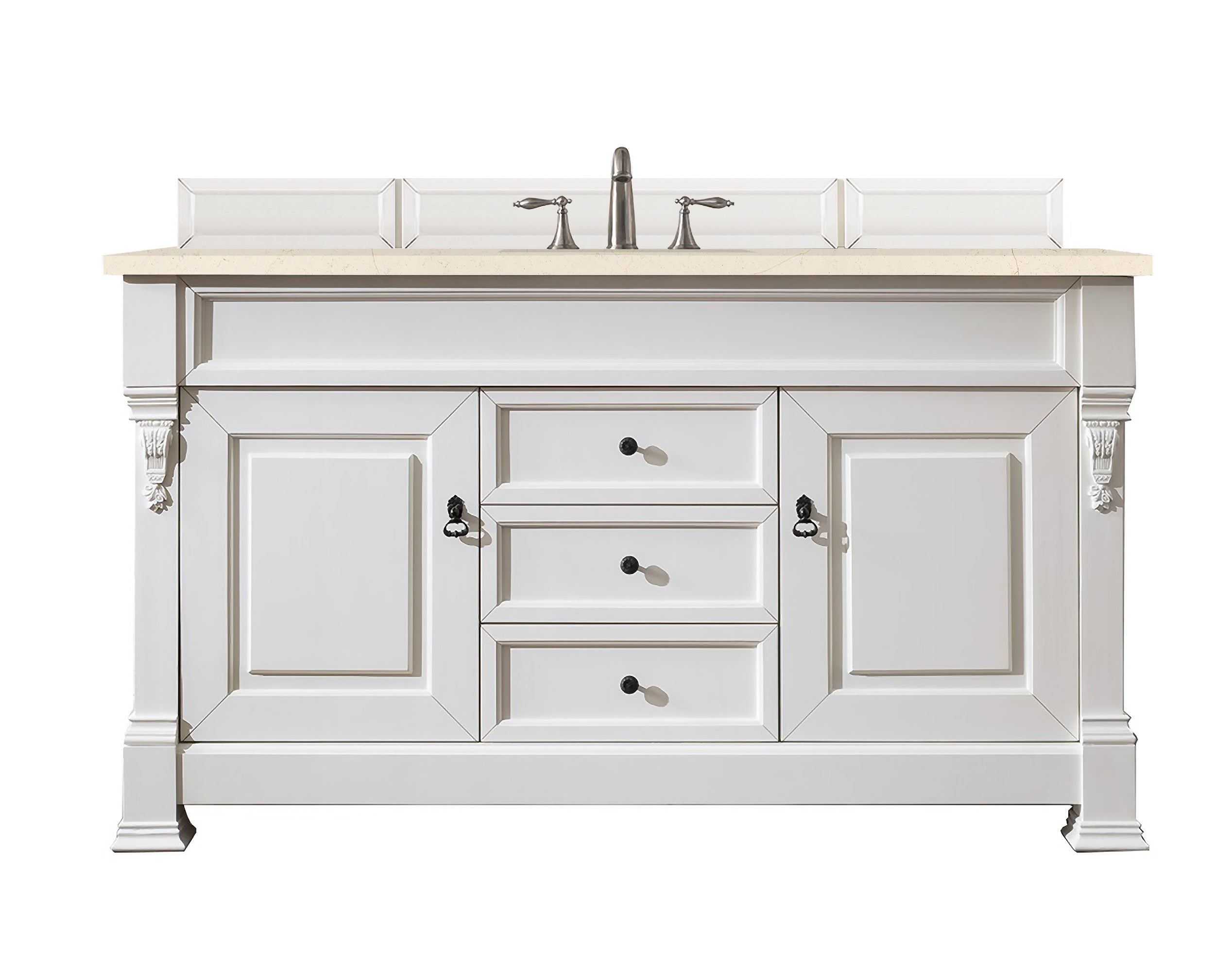 Brookfield 60 Inch Single Bathroom Vanity with Bright White Finish & 3CM Eternal Marfil Quartz Countertop - Perfect for Modern Master Bathrooms & Guest Bath Remodels