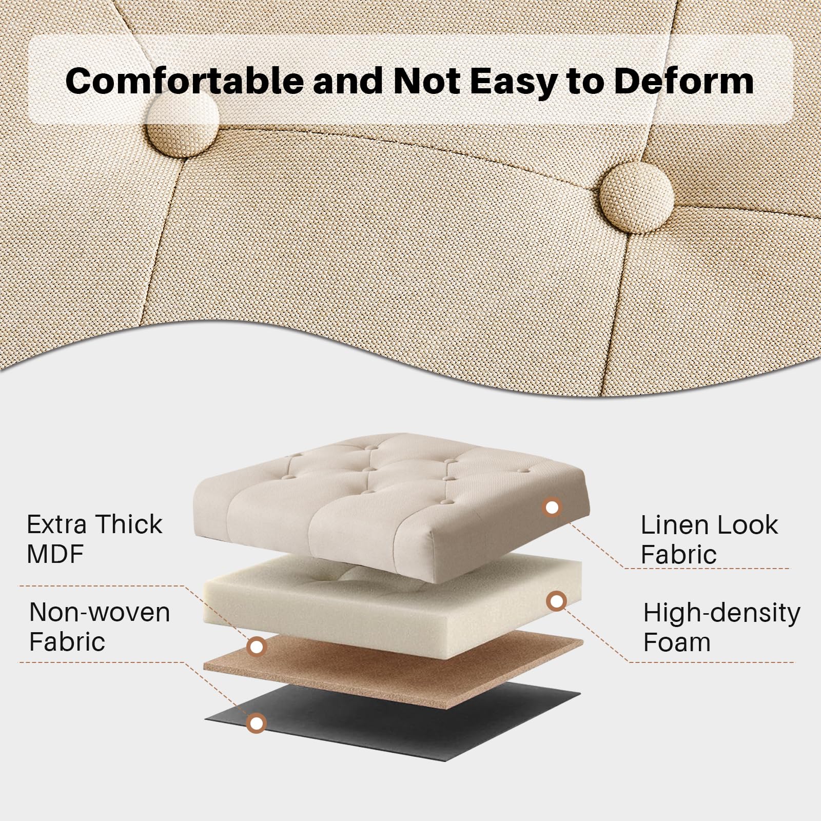 Redlife Storage Ottoman Bench with Solid Wood Legs & Safety Hinge - 330 LBS Capacity, Button Tufted Fabric Upholstered Chest - Multi-Functional Footrest, Seat & Hidden Storage for Bedroom, Living Room, Entryway (Beige) | Perfect for Small Space Organization & Extra Seating