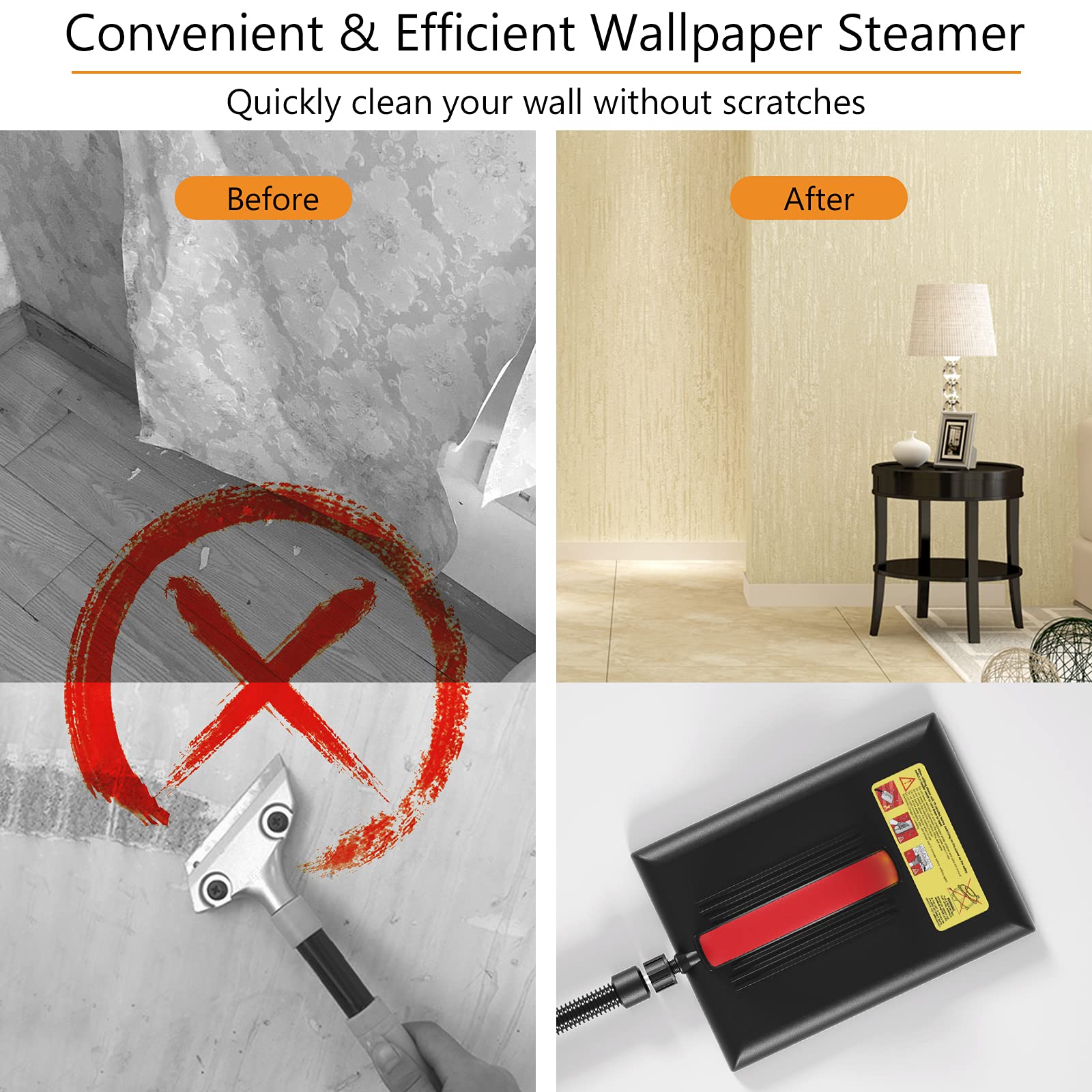 Goplus Wallpaper Steamer - Chemical-Free Wallpaper Remover with 10FT Hose & Large Steam Plate - Perfect for Home Renovation, DIY Projects, and Wallpaper Removal