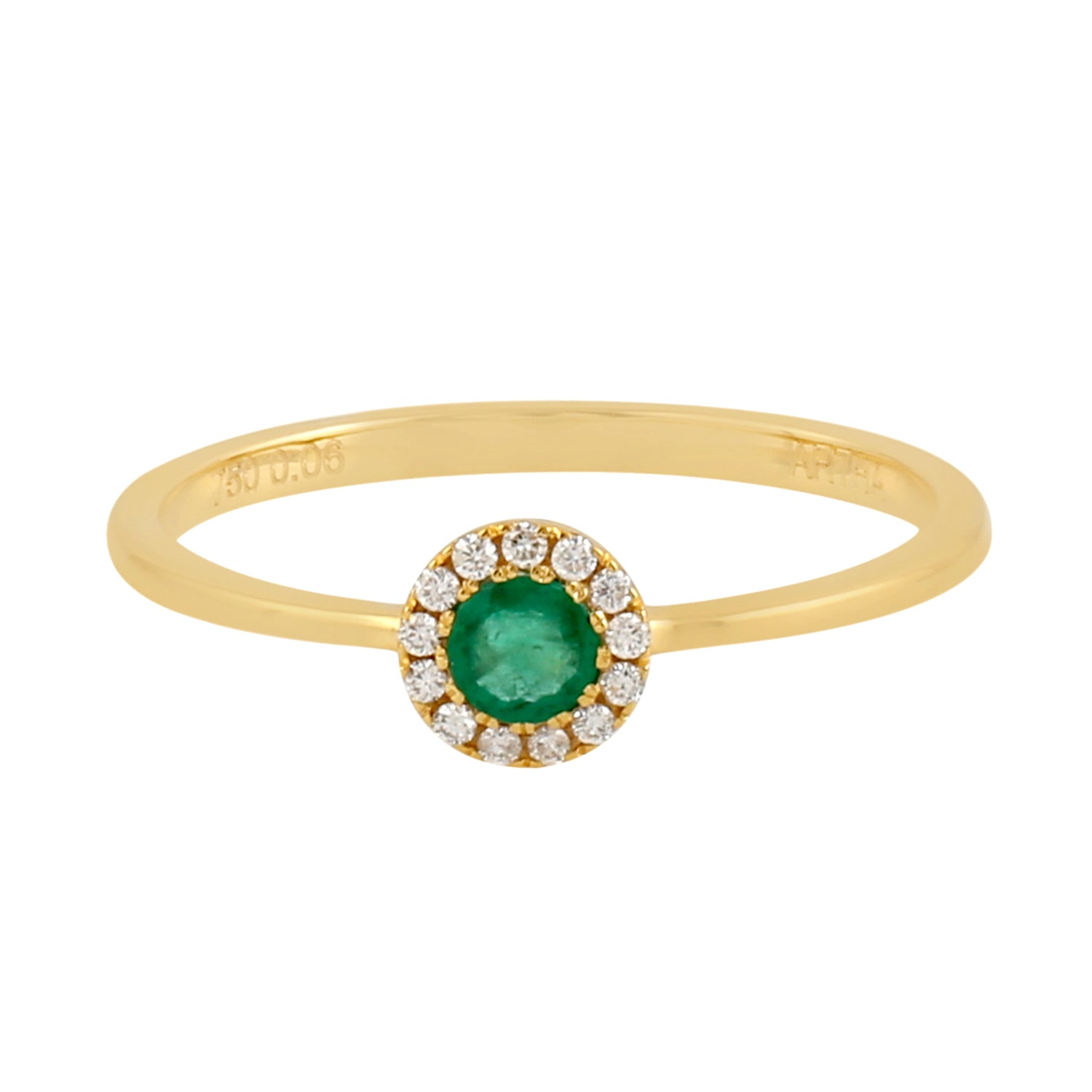 18K Yellow Gold Round Cut Emerald Pave Diamond Band Ring - Elegant Jewelry Gift for Women, Anniversary, Engagement, Wedding & Special Occasions