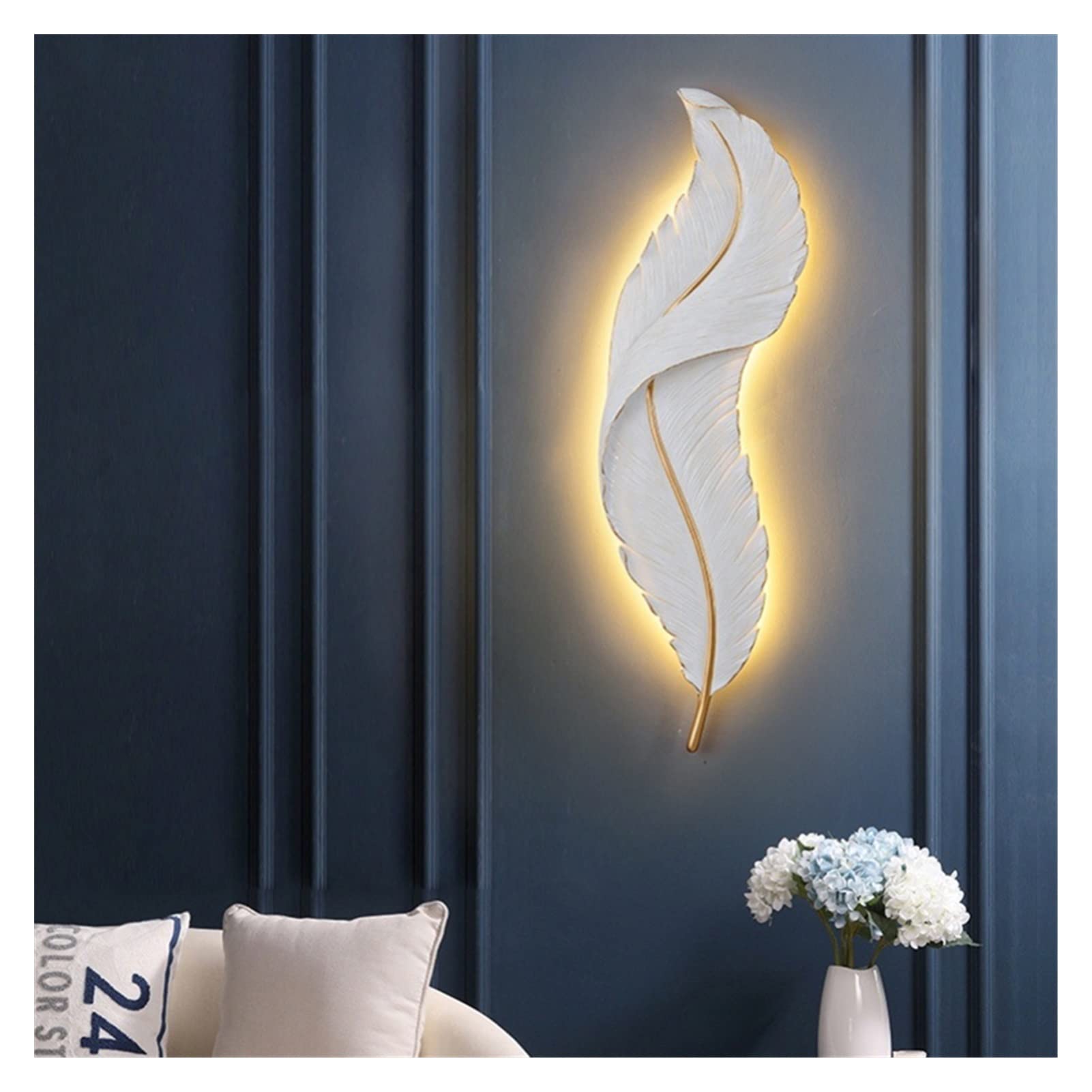 Modern Nordic Feather LED Wall Sconce - Adjustable Dimmable Bedroom Night Light, Living Room TV Backdrop Lighting, Creative Resin Wall Lamp for Home Decor (Stepless Dimming) | Perfect for Bedside, Hallway & Cozy Ambiance