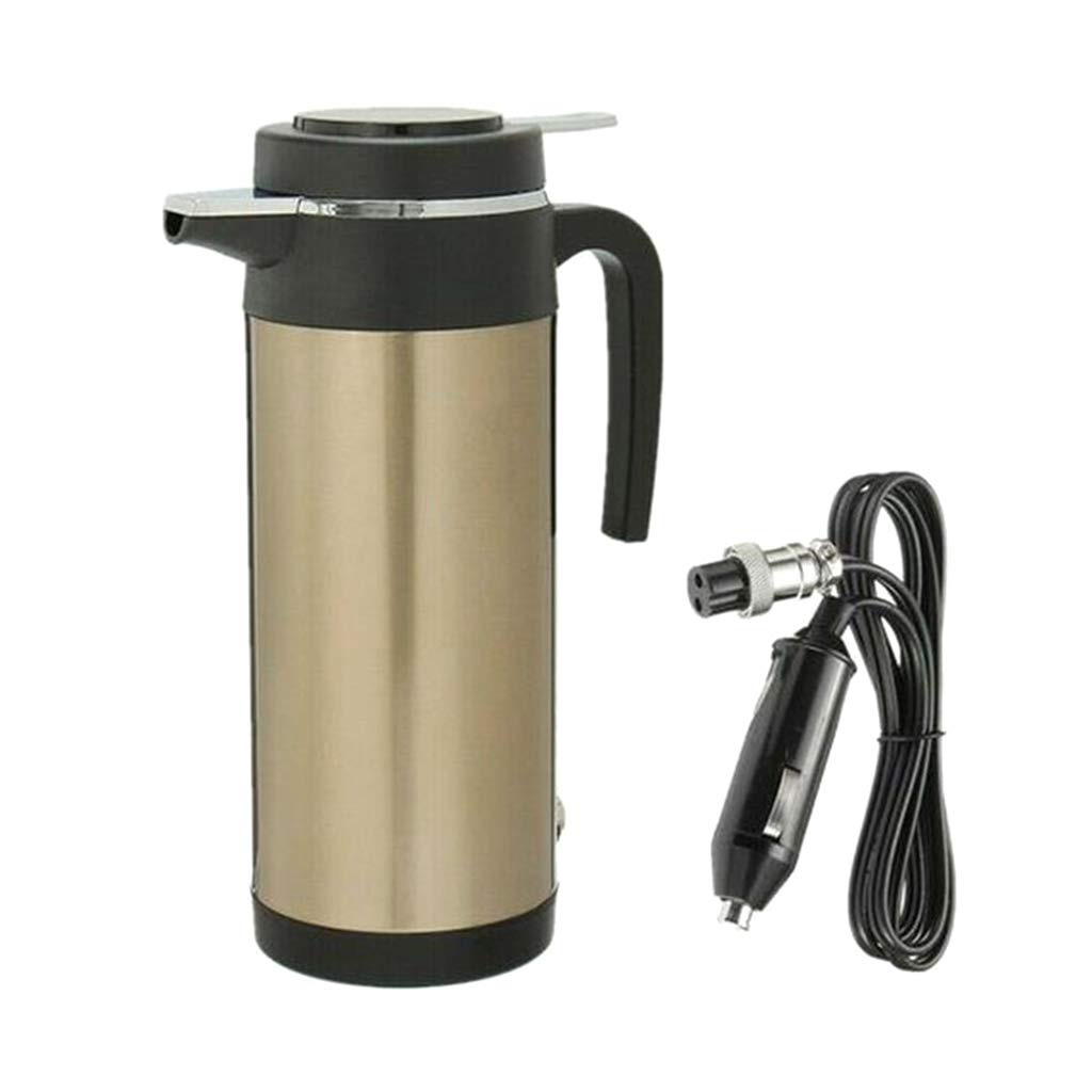 Portable Electric Car Kettle - 12V Travel Kettle for Road Trips & Camping - Fast Boiling Lightweight Golden Design - Perfect for Coffee, Tea & Instant Meals on the Go