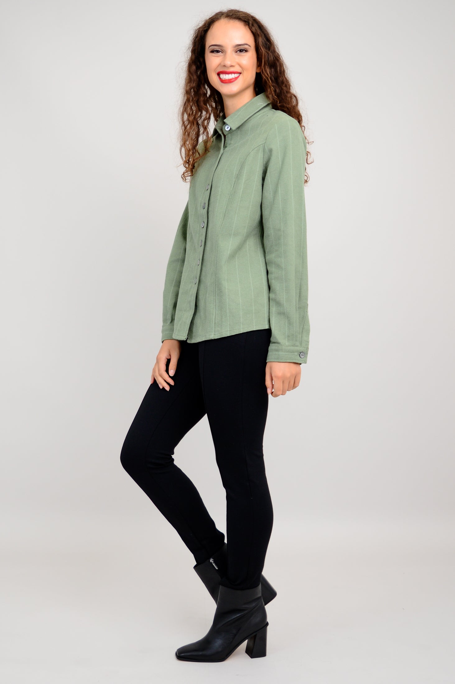 Alexis Top - Soft Khaki Flannel Shirt for Women | 100% Cotton Comfort | Perfect for Casual Wear & Layering