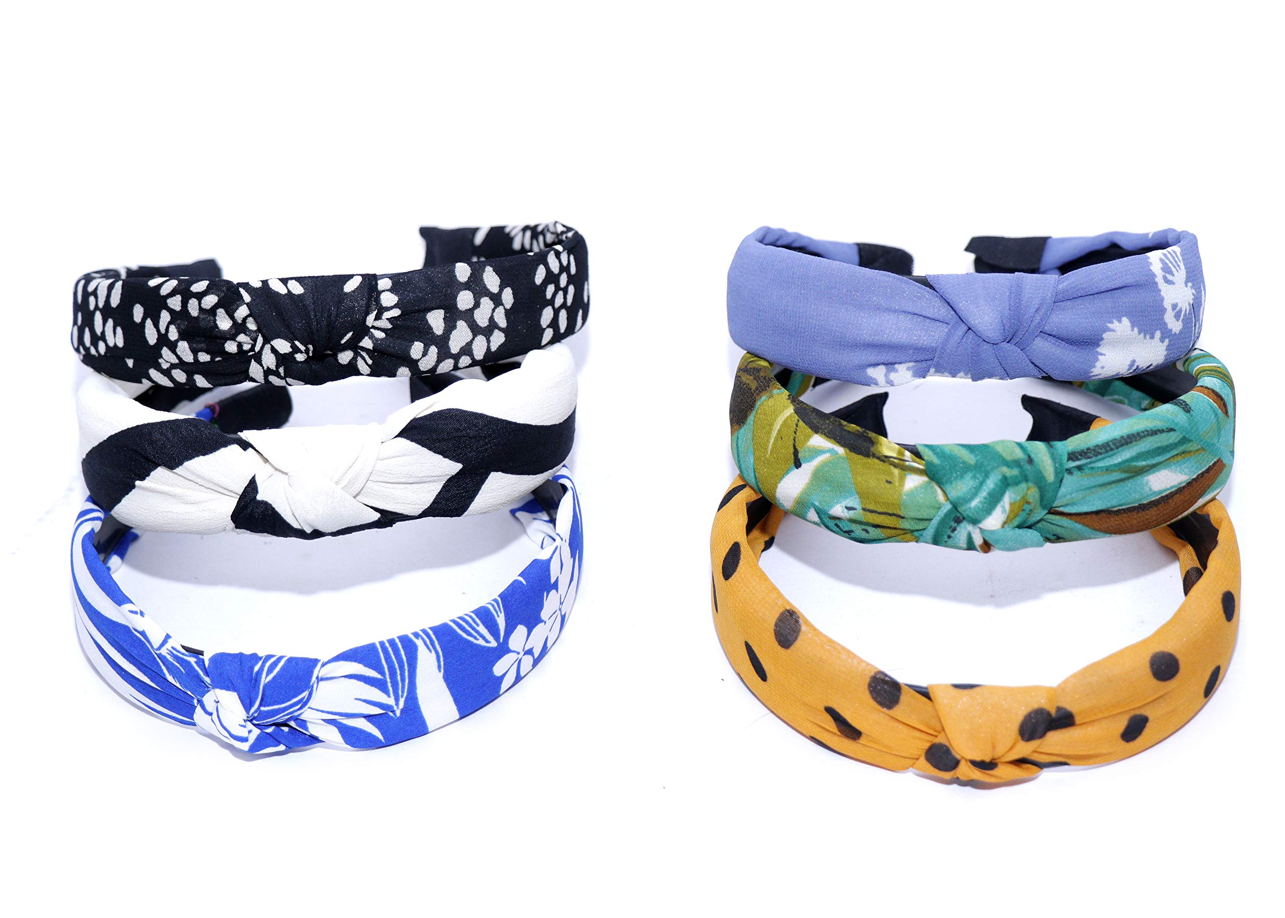 Navjai Women's Korean Style Solid Fabric Knot Headbands - Boho Criss Cross Hair Wraps for Girls & Women (6-Piece Set, Multicolor) | Perfect for Yoga, Beach, Festivals & Everyday Fashion