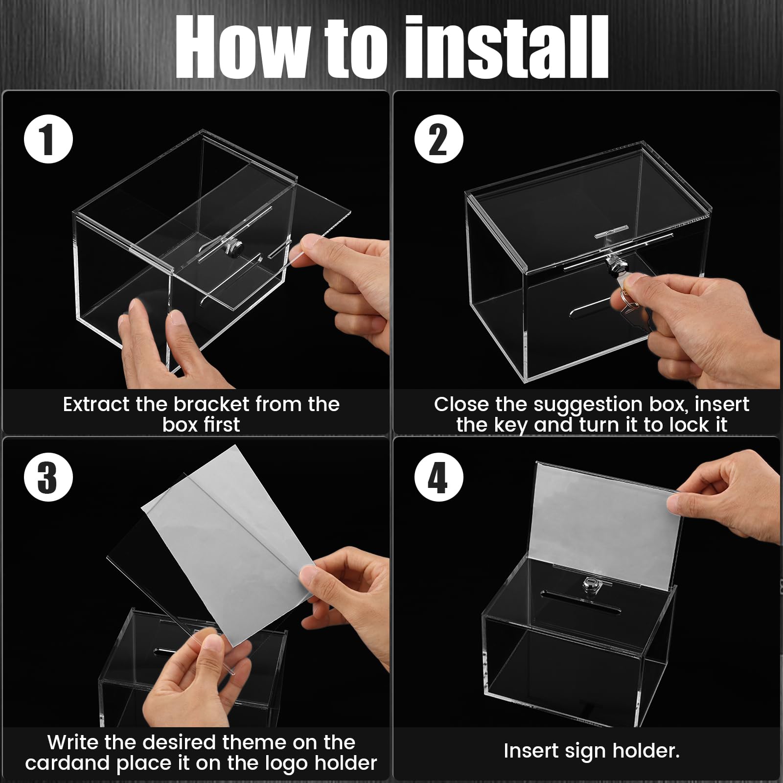 Clear Acrylic Donation Box with Lock & Sign Holder - Portable Suggestion Box for Fundraising, Voting, Charity Events, Raffles & Contests - Multipurpose Storage Container for Schools, Churches & Community Events