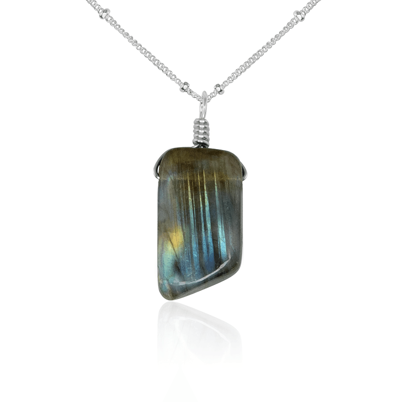 Labradorite Crystal Pendant Necklace - Smooth Polished Stone Jewelry for Women | Healing Crystal Necklace for Meditation, Yoga & Spiritual Gifts