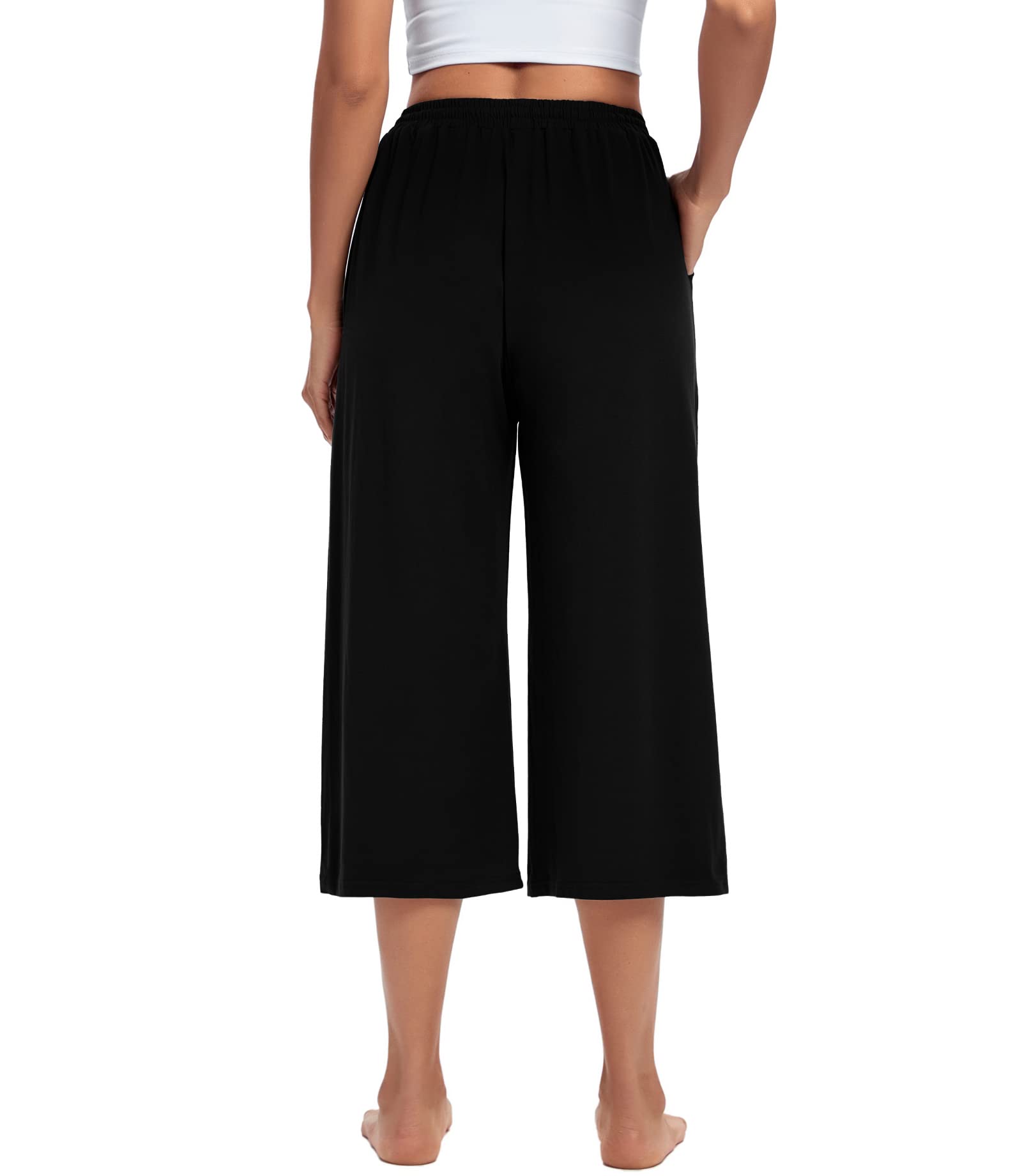 ASIMOON Women's Wide Leg Yoga Pants - High Waisted Capri Lounge Pants with Drawstring & Pockets - Comfortable Workout Sweatpants for Yoga, Running, Gym & Casual Wear