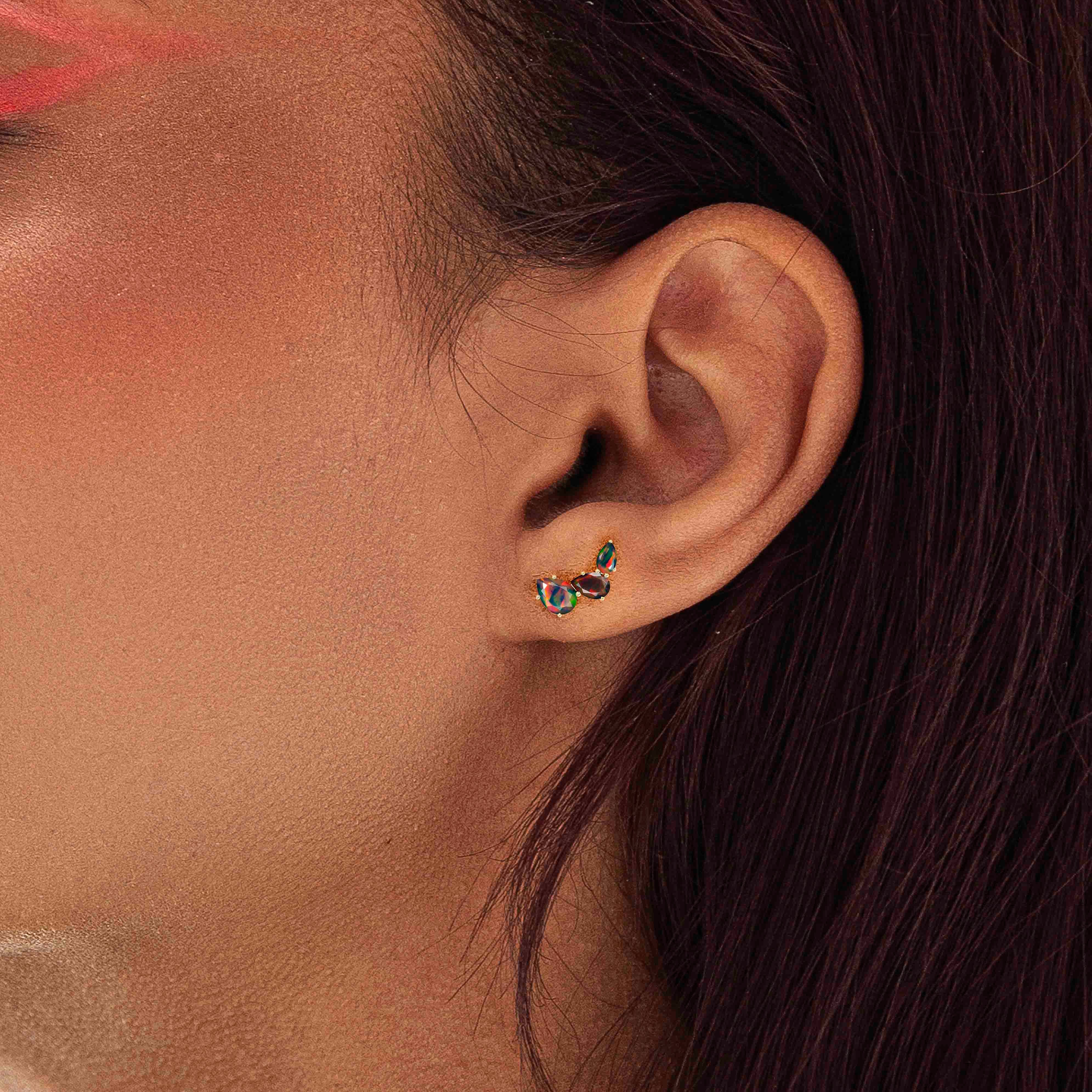 Black Opal Pear Horn Style Stud Earrings – Elegant & Unique Jewelry for Women, Perfect for Parties, Weddings & Special Occasions