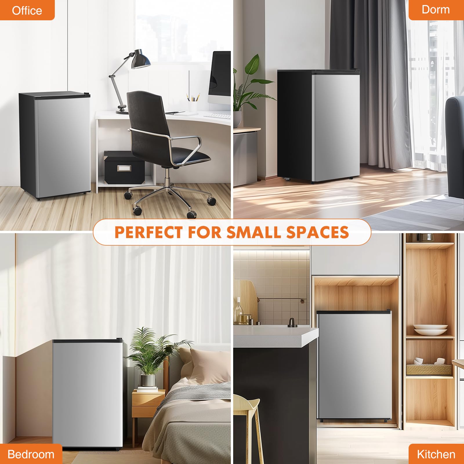 Sweetcrispy 3.2 Cu.Ft Mini Fridge with Freezer - Compact Single Door Refrigerator with Adjustable Thermostat, Energy Efficient & Low Noise - Perfect for Bedroom, Office, Dorm, Apartment, RV, or Small Spaces (Silver Door) - Keep Drinks Cold & Food Fresh Anywhere