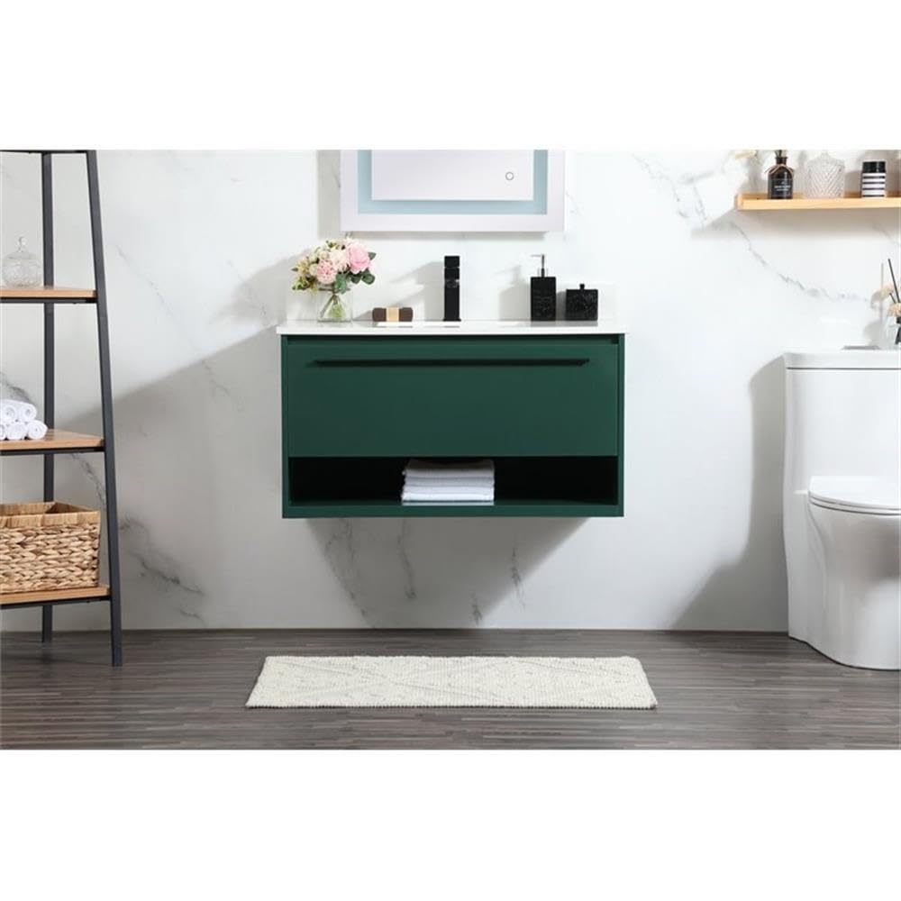 36 Inch Elegant Roman Style Green MDF Bathroom Vanity with Backsplash - Perfect for Small Bathroom Remodel, Guest Bath, or Powder Room Decor