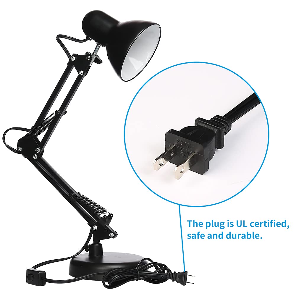 LED Desk Lamp with Clamp - Adjustable Swing Arm Task Light with 6500K Cool White Bulb - Foldable Office Lamp for Studying, Reading, Computer Work & Eye Protection (Black) - Perfect for Home Office, Dorm Room & Workspace Lighting