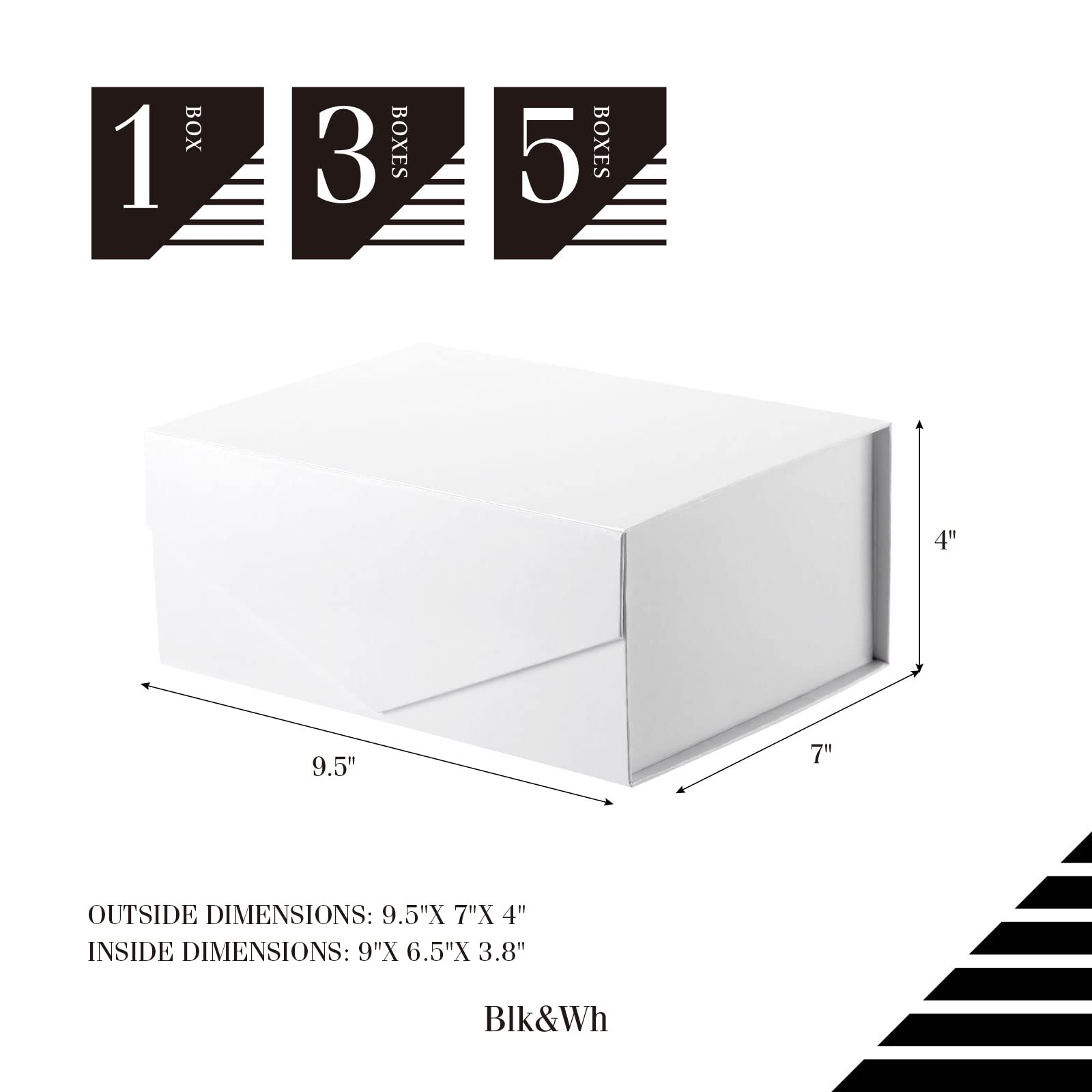 BLK&WH 9x6.5x3.8 Inches White Gift Box - Magnetic Closure Bridesmaid Proposal Box, Collapsible Packaging Box for Jewelry, Cosmetics & Party Favors (Glossy White) - Perfect for Weddings, Baby Showers & Special Occasions