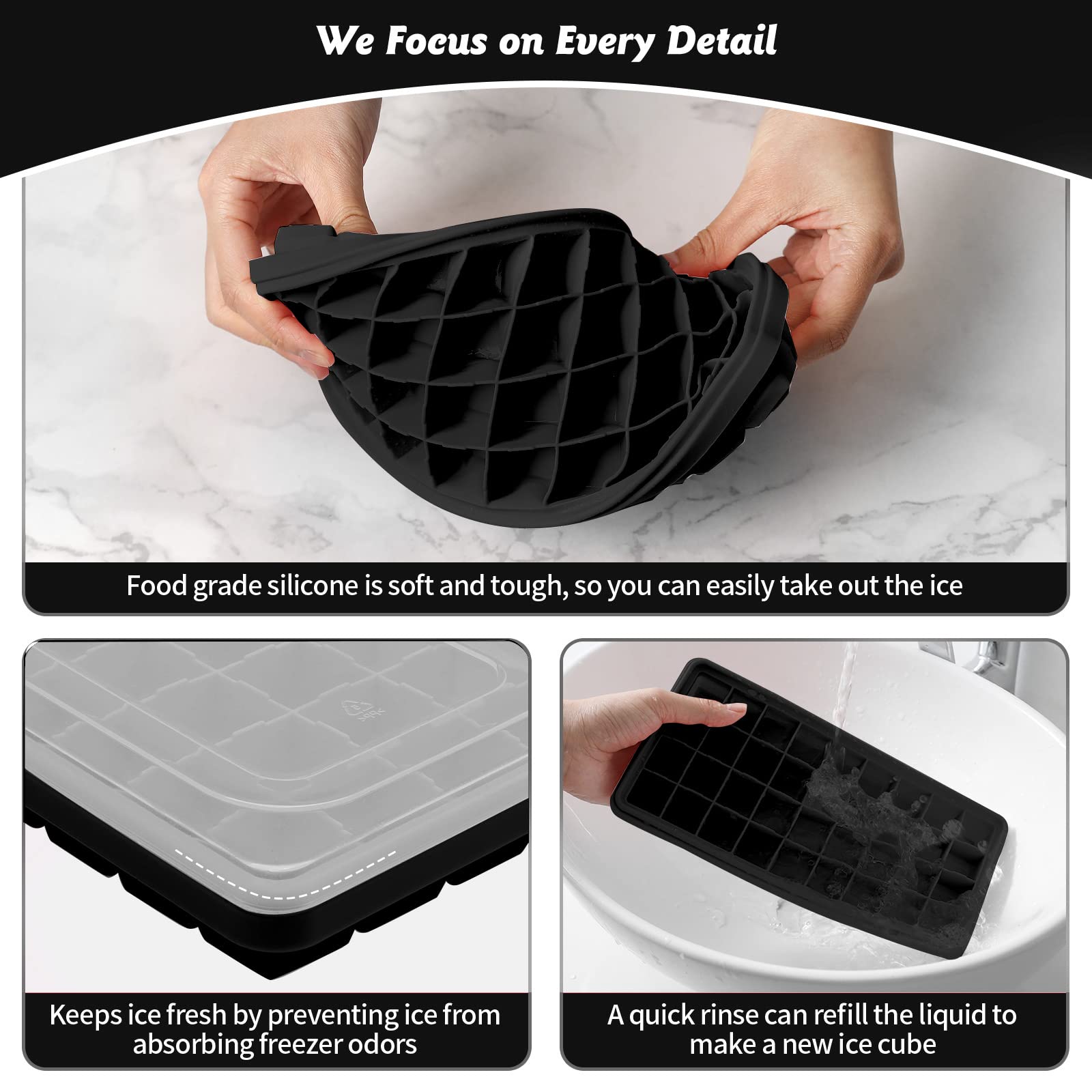 Food-Grade Silicone Ice Cube Tray with Lid & Storage Bin - 36 Small Nugget Ice Molds for Freezer | Spill-Resistant Cover & Bucket | Flexible & Easy-Release | Perfect for Cocktails, Smoothies & Beverage Chilling