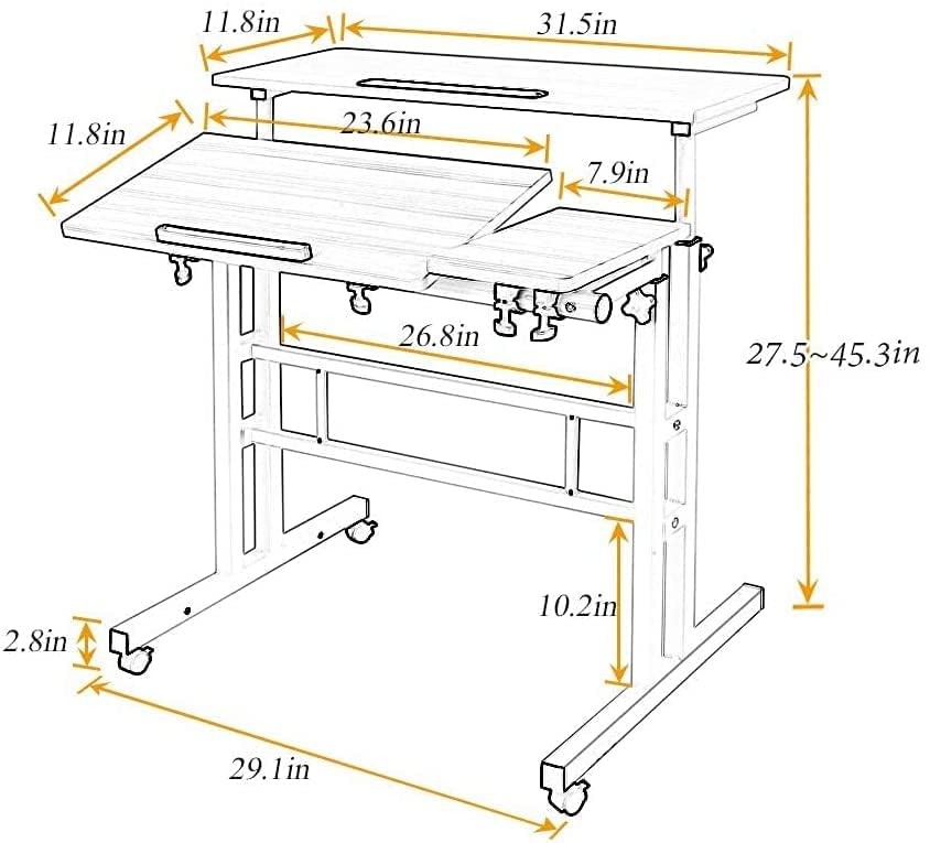 SogesPower Adjustable Laptop Desk for Bed & Sofa - 2-Tier Mobile Computer Stand with Side Table, Oak Finish | Perfect for Home Office, Remote Work & Cozy Workspaces